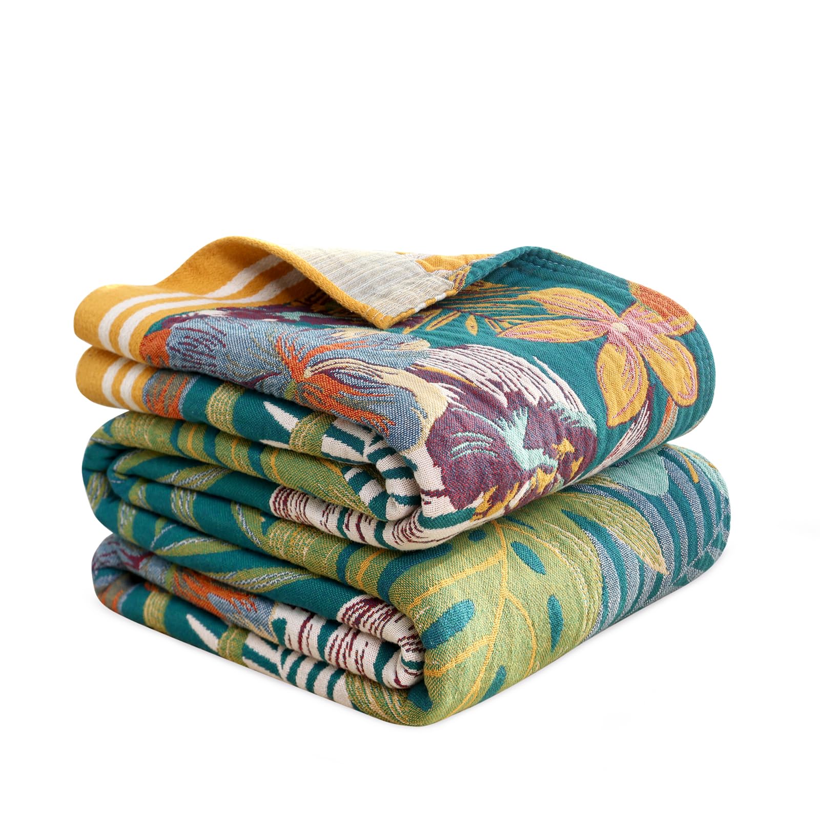 MSGKV Boho Throw Blanket 60''x80'',100% Cotton Blanket for Couch Bed, Summer Breathable Quilt Farmhouse Home Decor Soft Lightweight Picnic Blankets