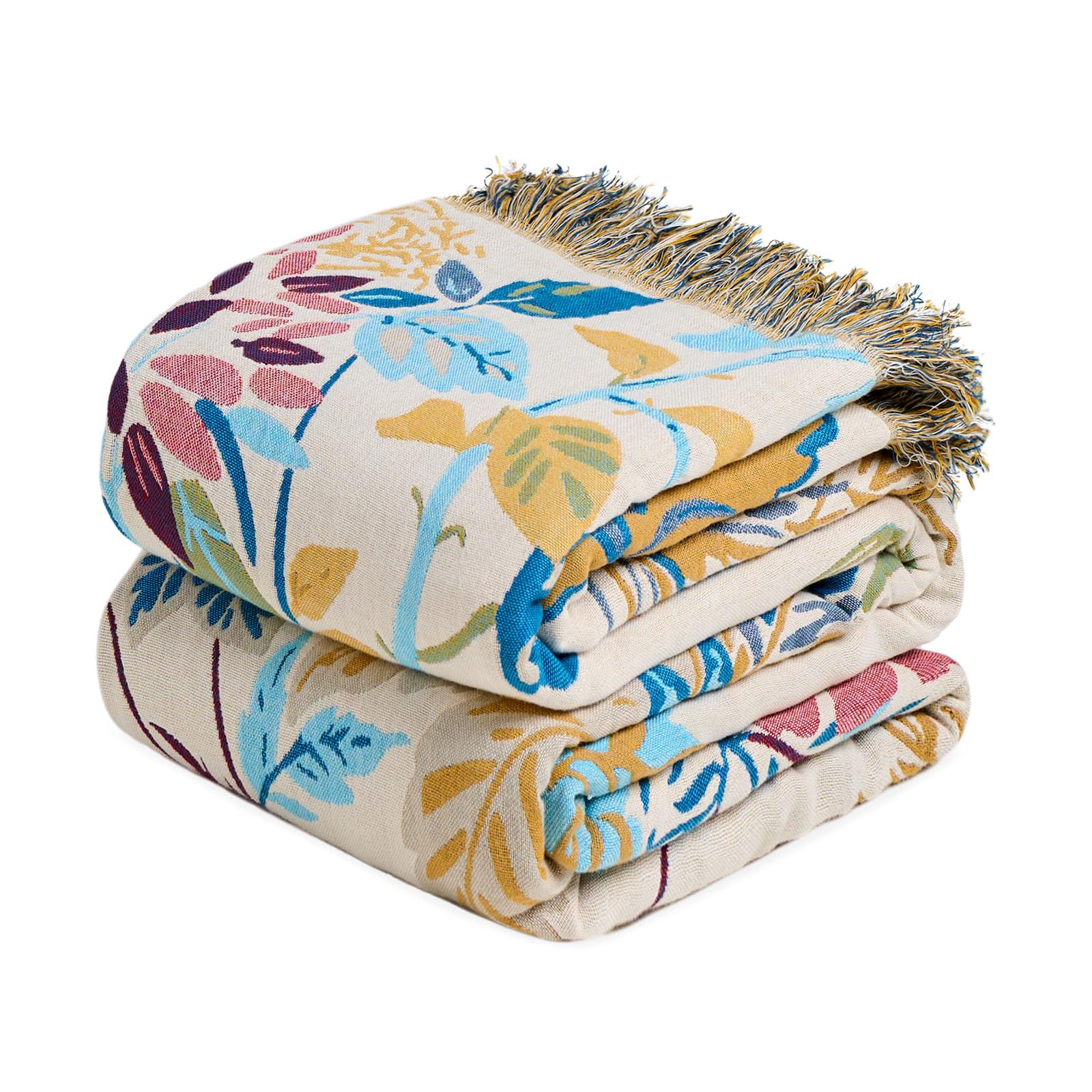 MSGKV Boho Throw Blanket 60''x80'',100% Cotton Blanket for Couch Bed, Summer Breathable Quilt Farmhouse Home Decor Soft Lightweight Picnic Blankets