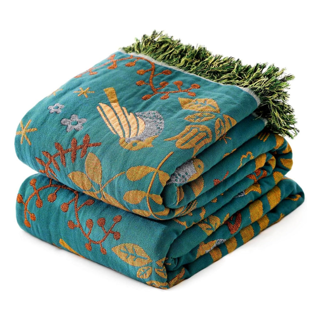 MSGKV Boho Throw Blanket 60''x80'',100% Cotton Blanket for Couch Bed, Summer Breathable Quilt Farmhouse Home Decor Soft Lightweight Picnic Blankets