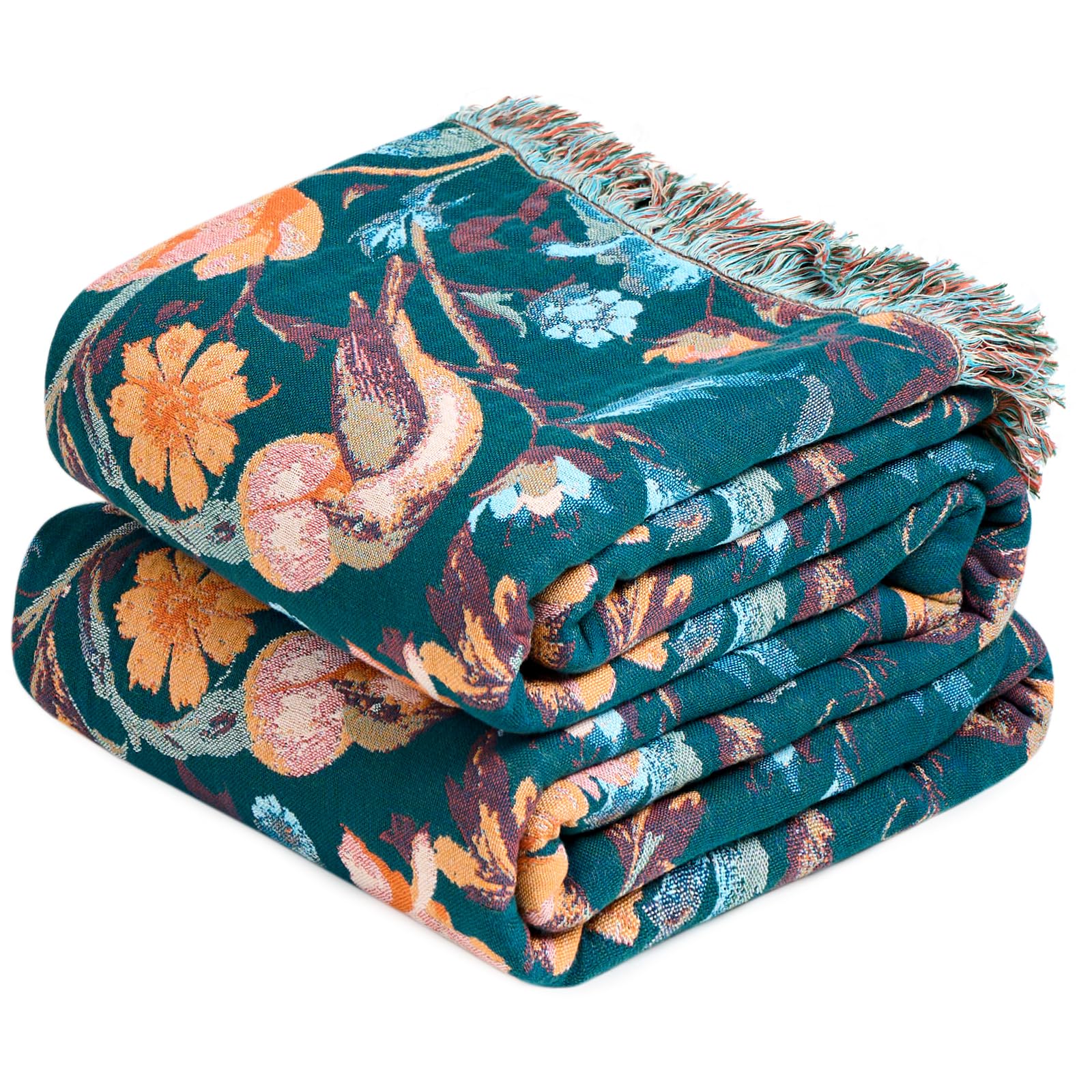 MSGKV Boho Throw Blanket 60''x80'',100% Cotton Blanket for Couch Bed, Summer Breathable Quilt Farmhouse Home Decor Soft Lightweight Picnic Blankets