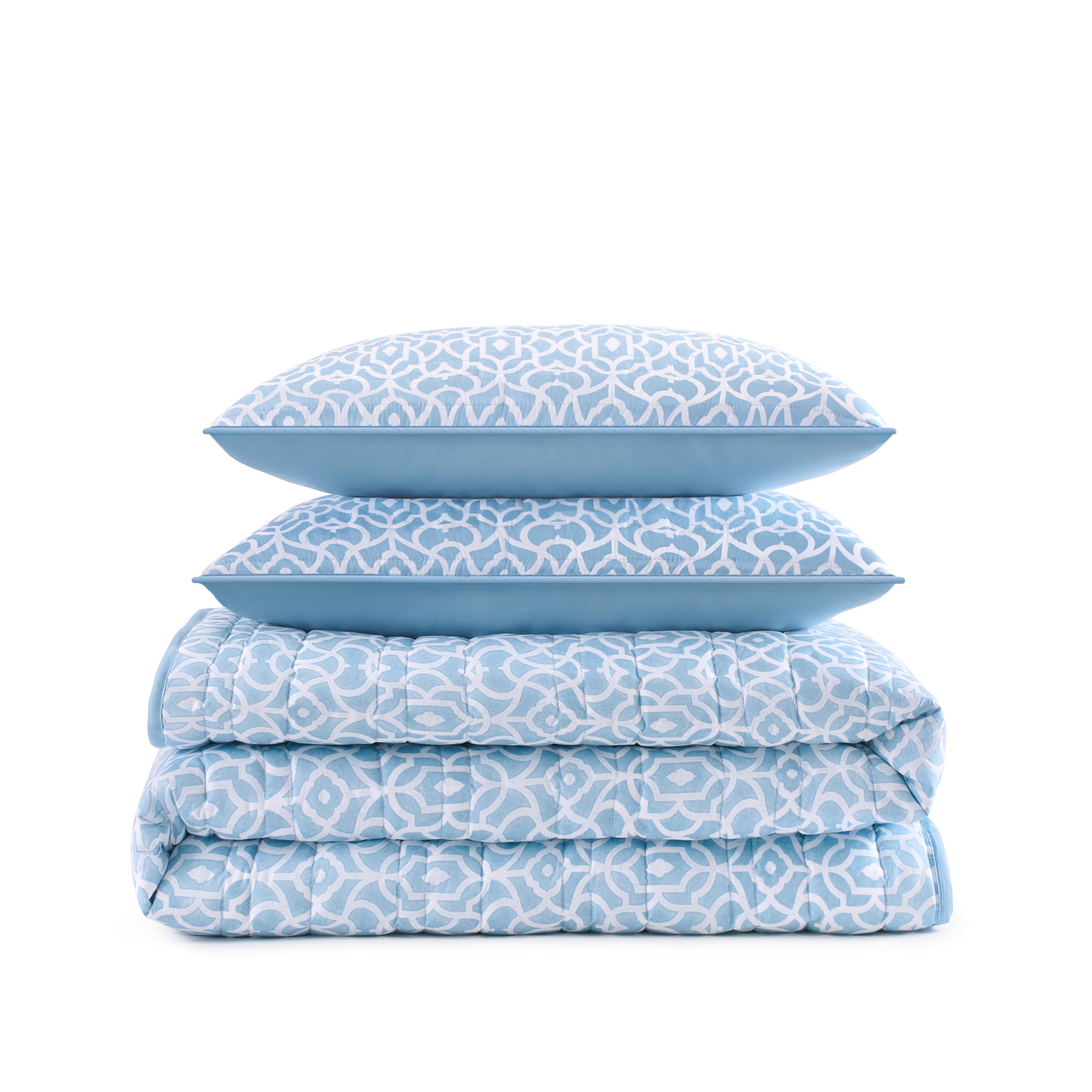Waverly Charleston Chirp 4 Piece Quilt Set - 100% Cotton Light Weight Bedding with Bed Skirt & 2 Pillow Shams - Full/Queen Papaya