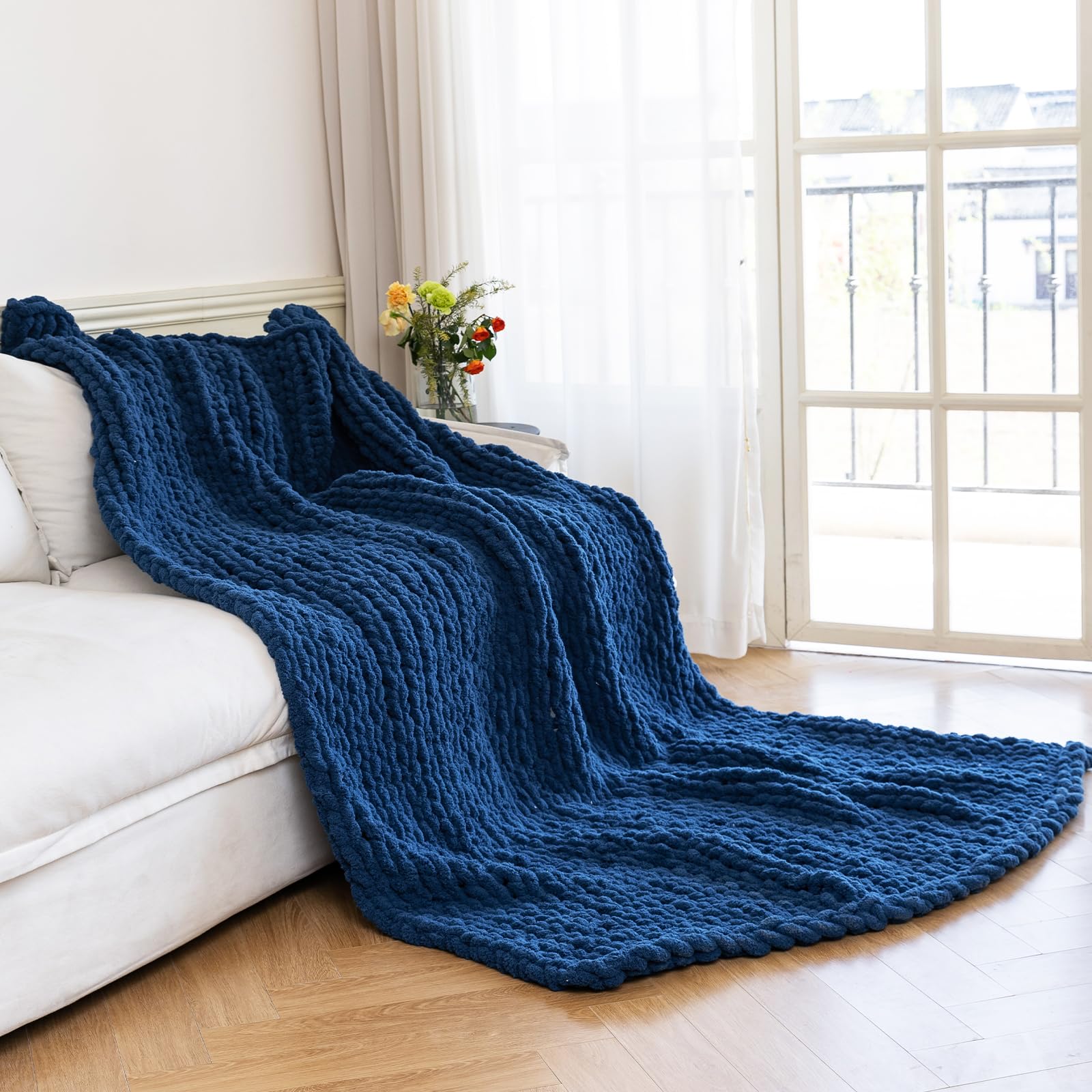 Chunky Knit Blanket - Luxury Soft Cozy 50 * 60 Throw Blanket,100% Woven Blanket Rope Knot Throw Blanket for Couch, Sofa, Home Decor, Gift - Machine Washable (Cream, 50 * 60)