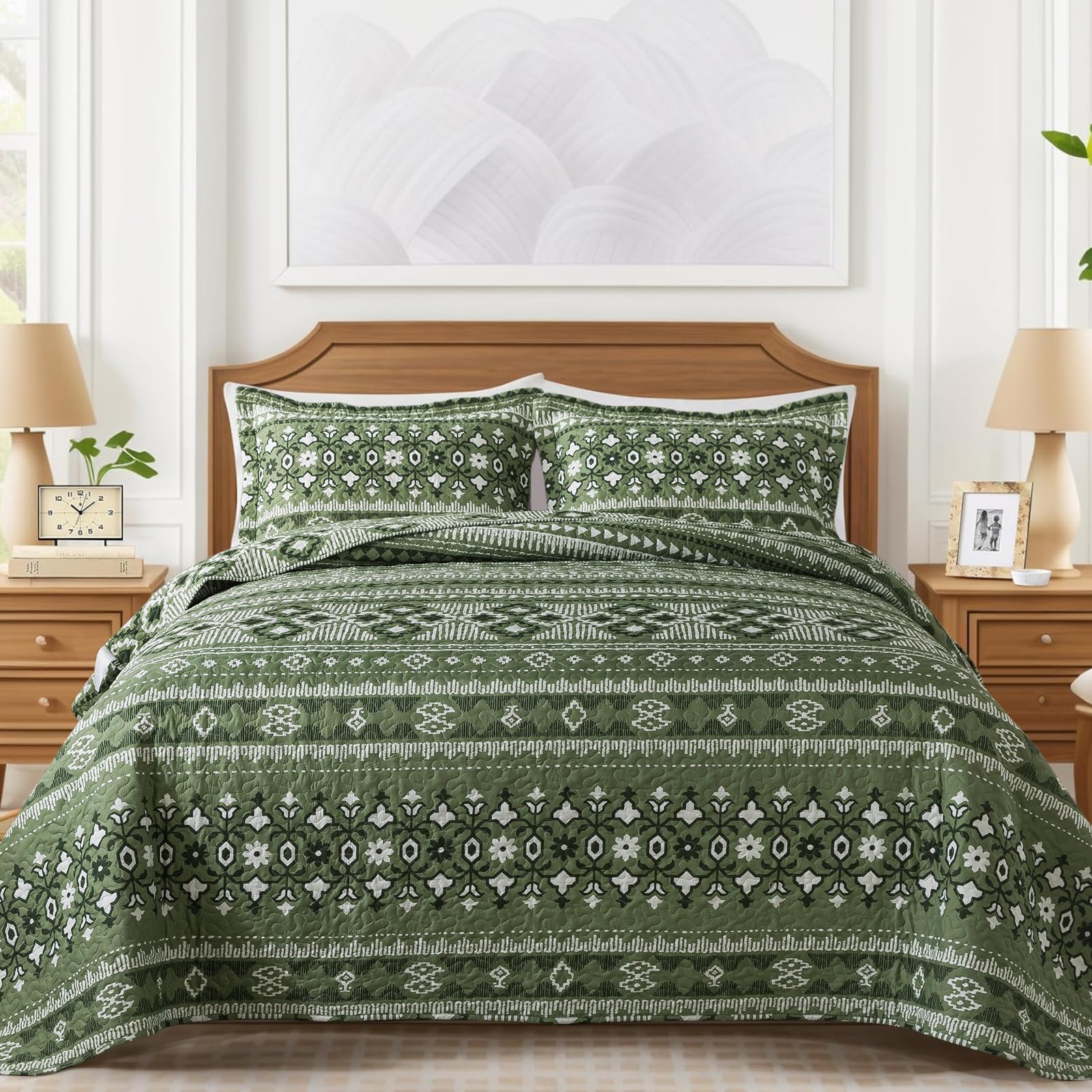 VAPUTAR Quilt King Bedding Set - Soft Cotton Quilts with Paisley Floral Pattern - Lightweight Reversible Bedspreads for Farmhouse (3 Pieces, Bright Teal)