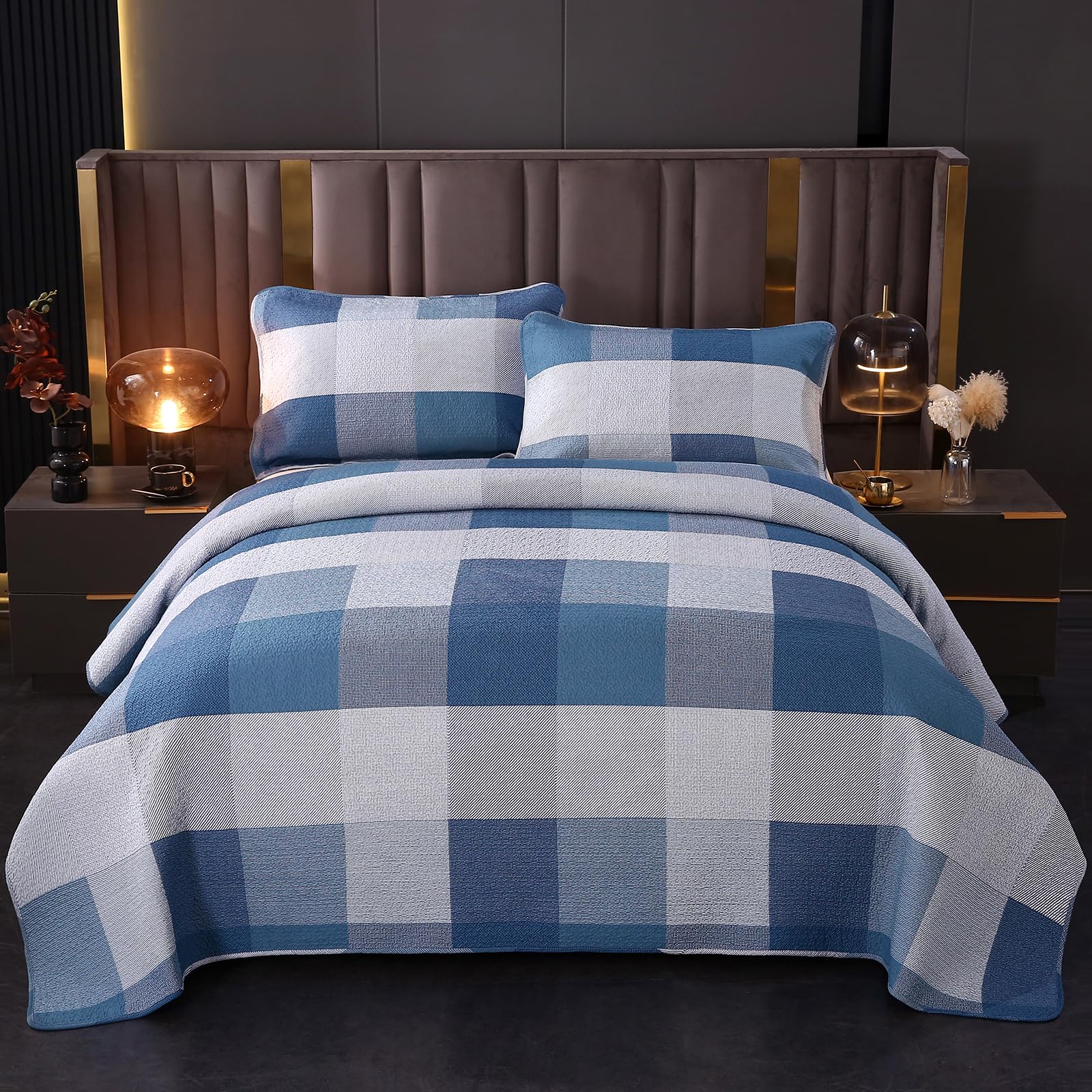 vctops Farmhouse Green 3 Piece Embroidered Floral Quilted Bedspread Quilt Set 100% Cotton Reversible Patchwork Coverlet Set 1 Quilt and 2 Pillow Shams (Green,Queen)