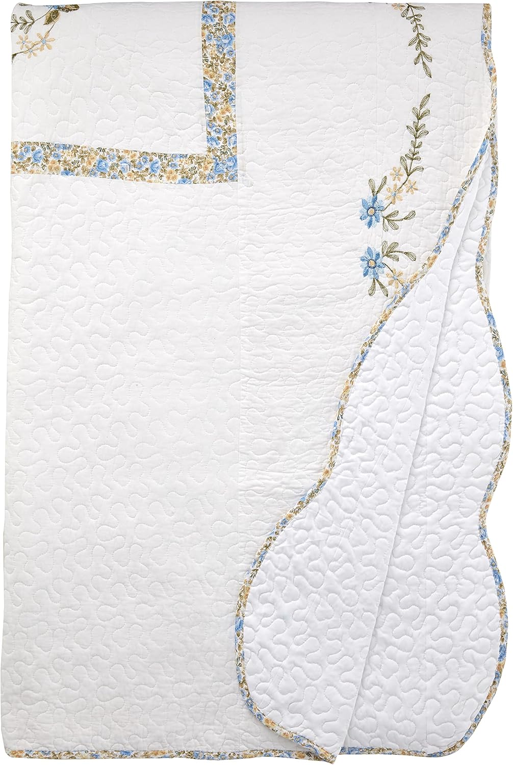 Modern Heirloom Heather Embroidered Single Pillow Sham - Lightweight Breathable All Seasons Bedding, King Sham, Blue/White