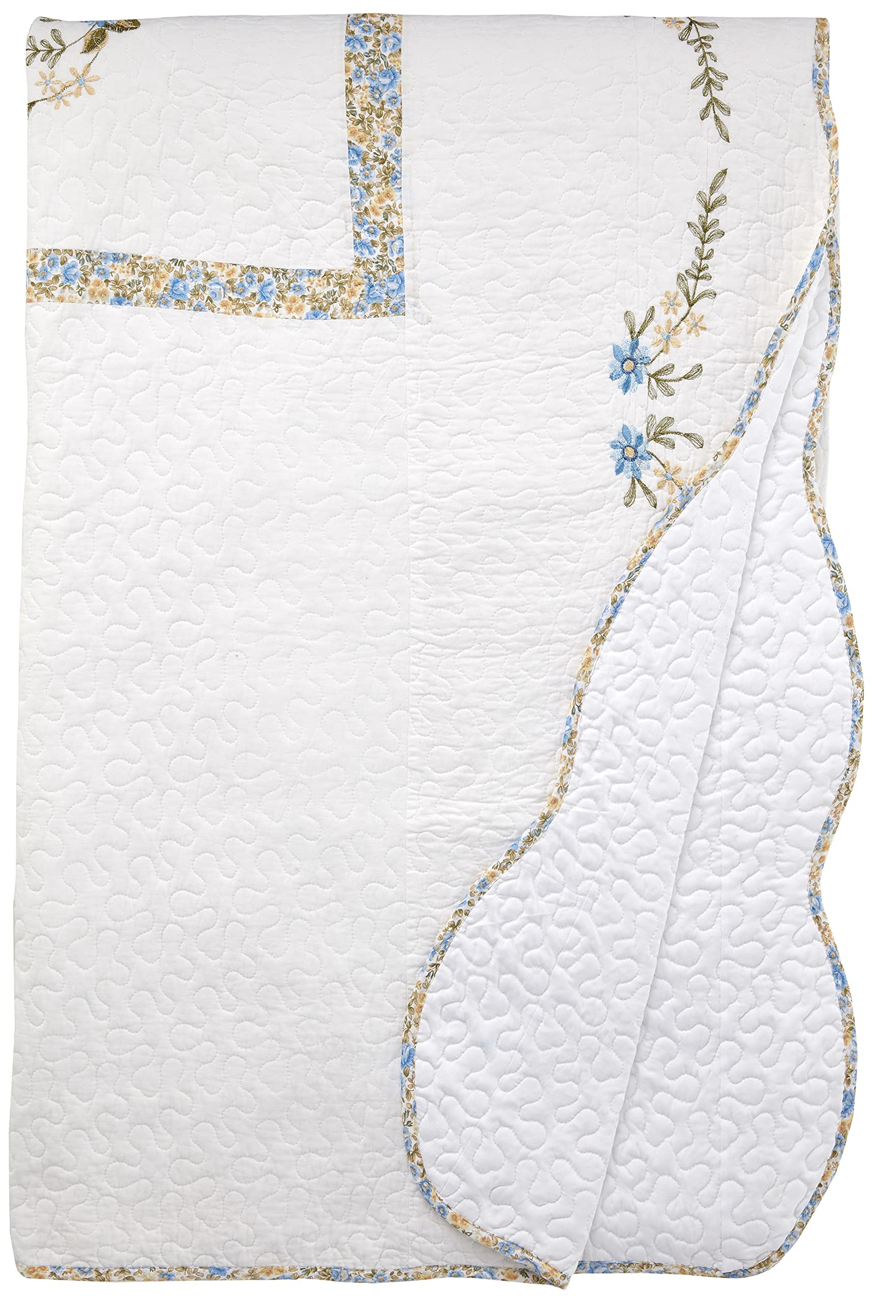 Modern Heirloom Heather Embroidered Single Pillow Sham - Lightweight Breathable All Seasons Bedding, King Sham, Blue/White