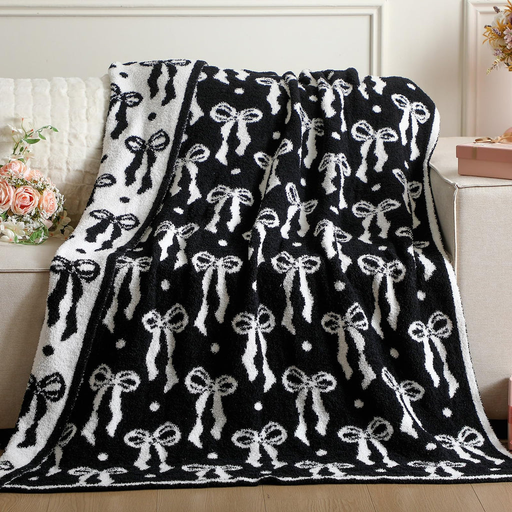 Buryeah Blue Bow Blanket Soft Microfiber Double Sided Bow Throw Blanket 50"x 60" Coquette Aesthetic Plush Bedding Stuff Sofa Chair Dormitory Room Decor for Women, Wedding Bridesmaid Gifts, Mother