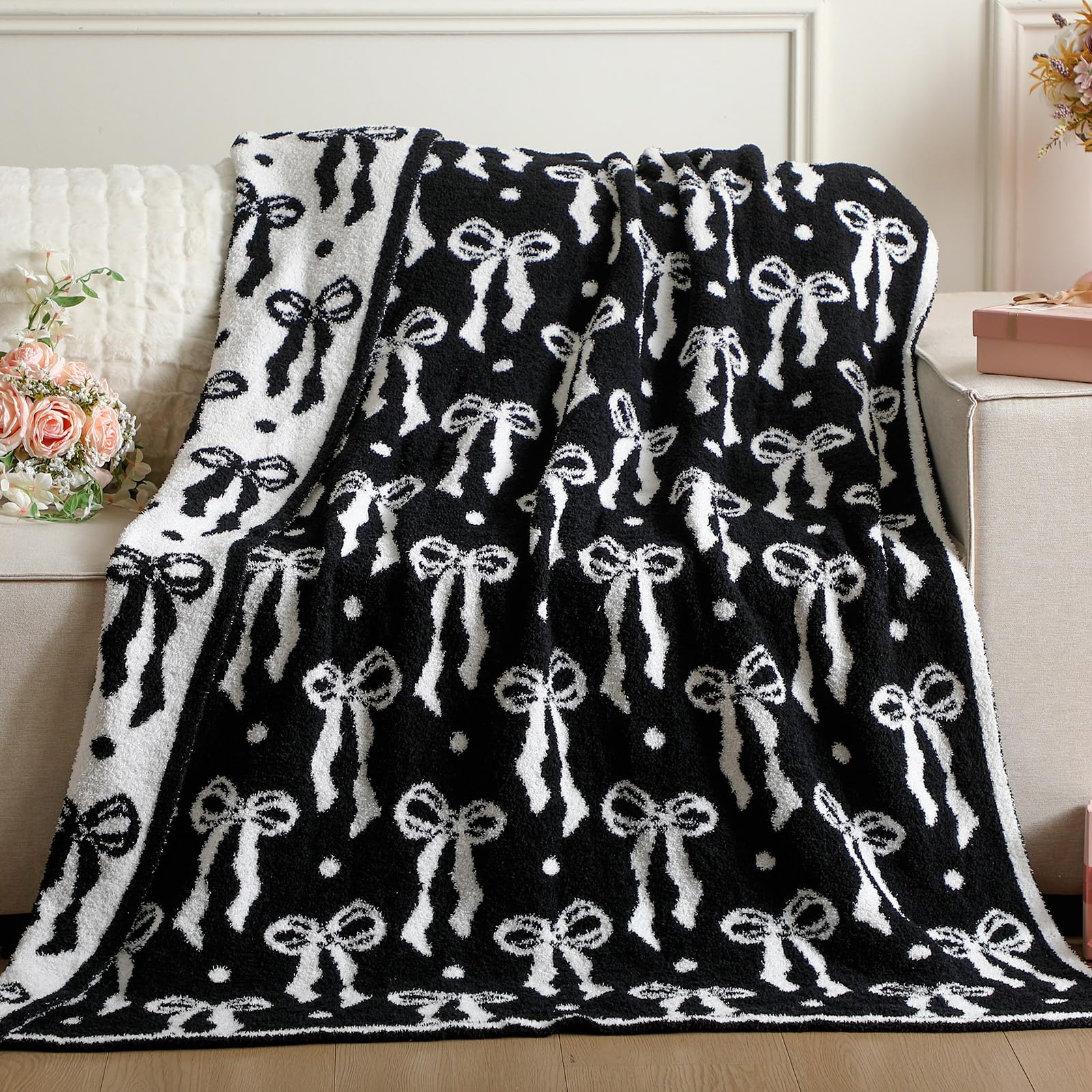 Buryeah Blue Bow Blanket Soft Microfiber Double Sided Bow Throw Blanket 50"x 60" Coquette Aesthetic Plush Bedding Stuff Sofa Chair Dormitory Room Decor for Women, Wedding Bridesmaid Gifts, Mother