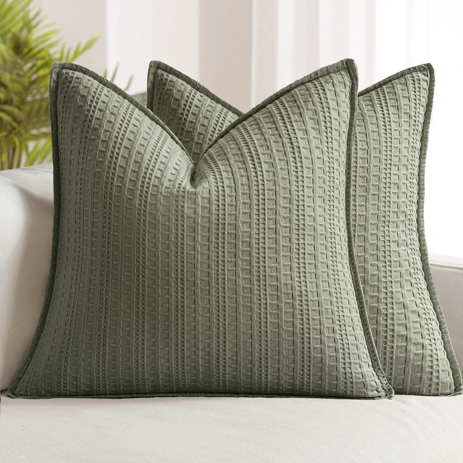 100% Cotton Waffle Pillow Shams Standard Size, 2 Pack 20x26 Decorative Pillow Covers for Bed Couch Sofa, Neutral Weave Cushion Cases Modern Farmhouse Home Decor, Oatmeal