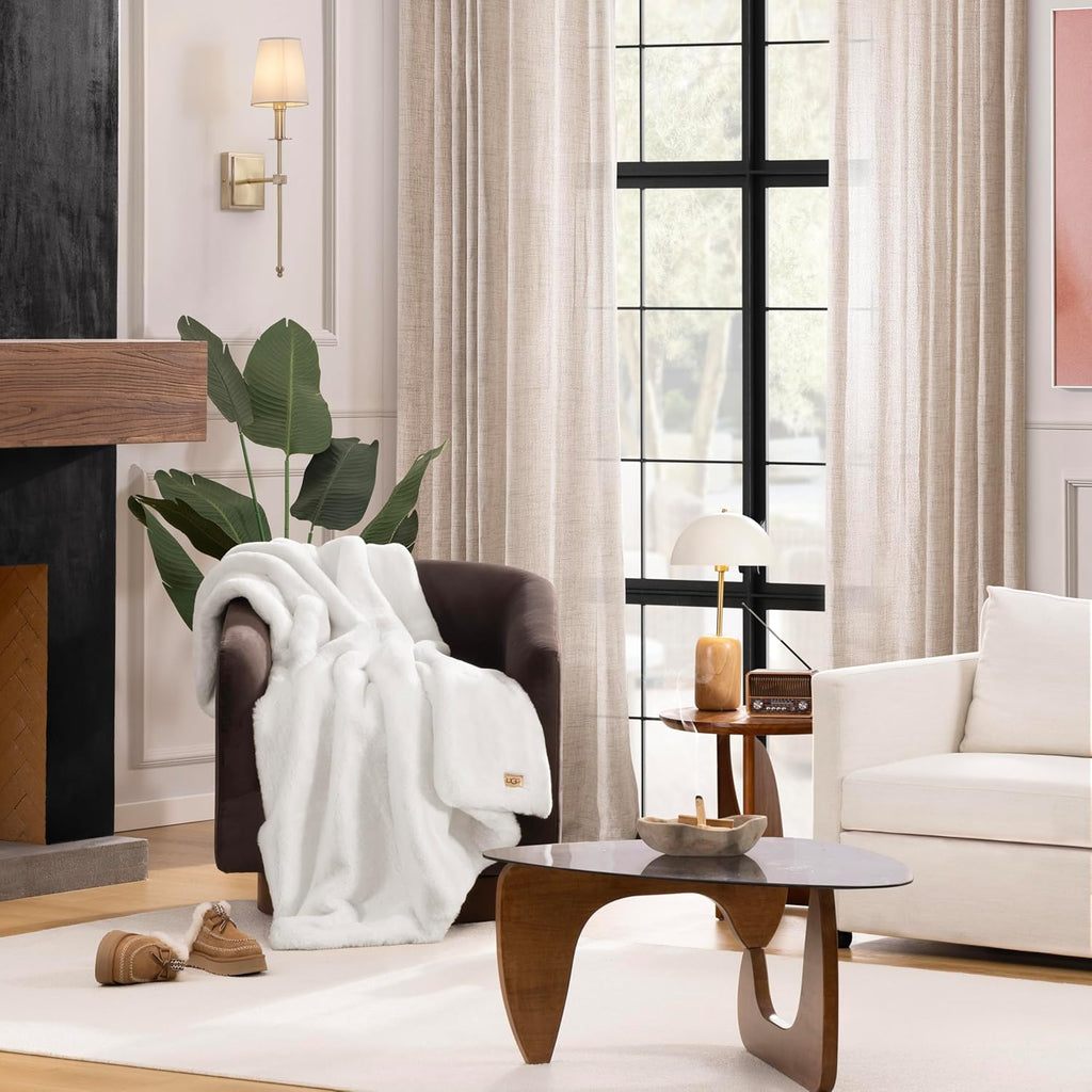 UGG Euphoria Faux Fur Throw Blanket, Warm Fluffy for Couch or Bed, Luxury Bedroom Decor, Blankets, Machine Washable, 50-inch x 70-inch, White Snow