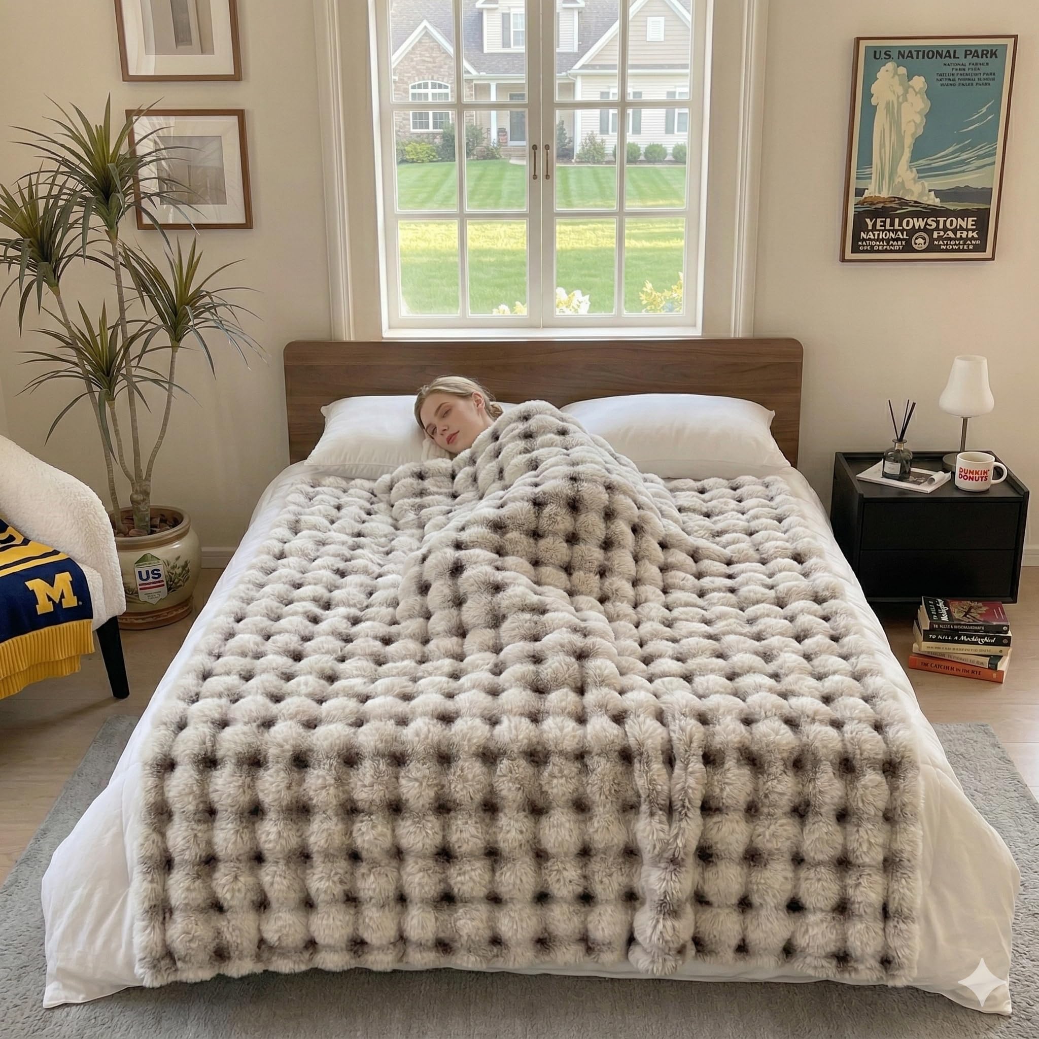 Cow Print Faux Fur Throw Blanket for Couch – 1000GSM Soft & Fluffy Cow Blanket for Bed, Sofa & Living Room, Warm Cozy Cow Gift for Women, 50x60 Inches Black to White Ombre with Brown Undertones