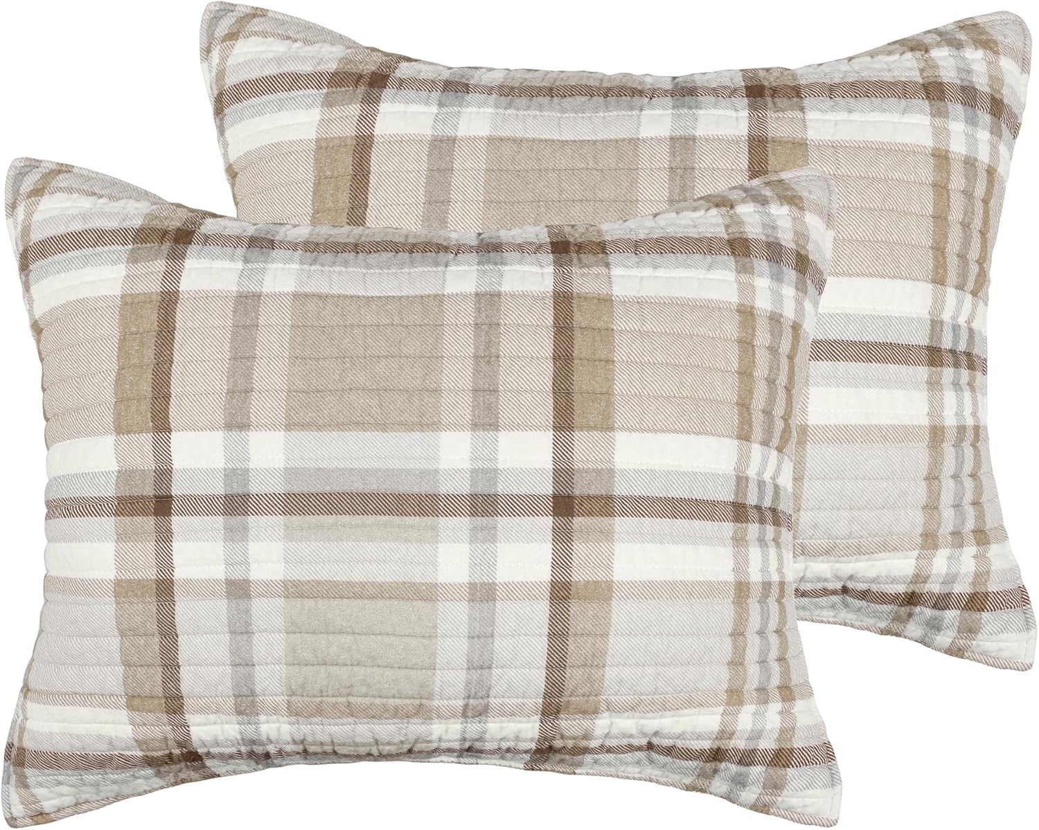 Levtex Home - Spencer Plaid Neutral - Standard Shams Set of 2 (20x26in.) - Plaid - Beige Tan Cream - Cotton