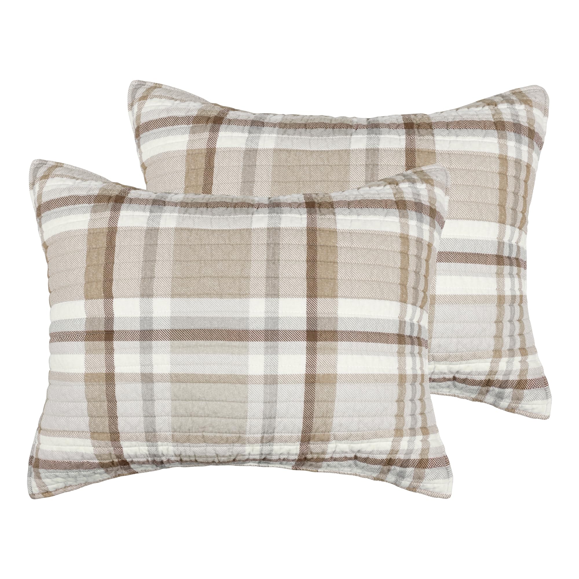 Levtex Home - Spencer Plaid Neutral - Standard Shams Set of 2 (20x26in.) - Plaid - Beige Tan Cream - Cotton