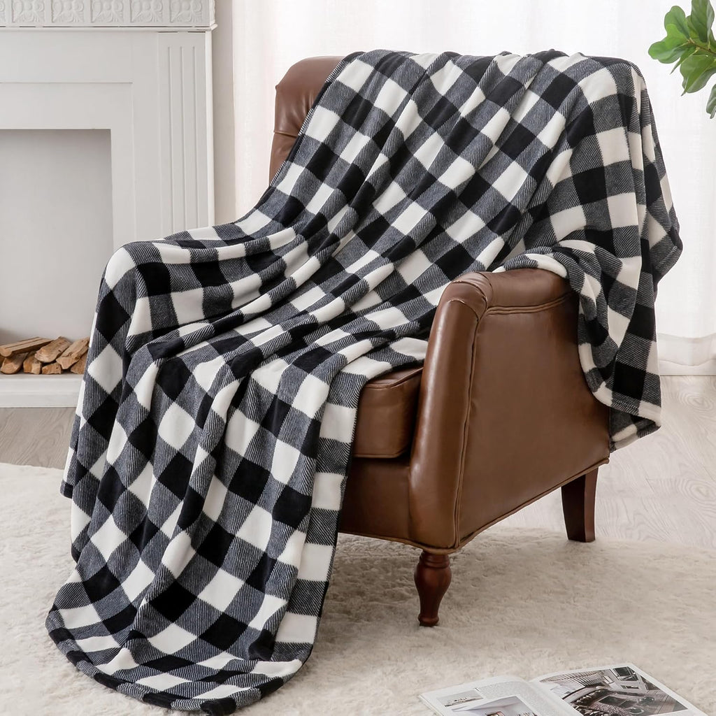 BEDELITE Plaid Fleece Throw Blanket for Couch, Black & White Checkered Flannel Blanket, Cozy & Soft Buffalo Plaid Decor Blanket for Women, Men, 50"x60"