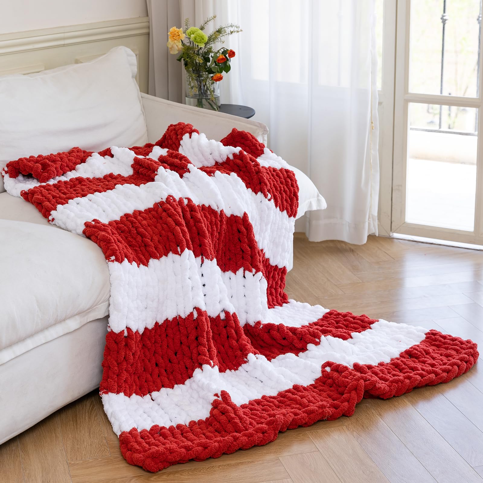 Chunky Knit Blanket - Luxury Soft Cozy 50 * 60 Throw Blanket,100% Woven Blanket Rope Knot Throw Blanket for Couch, Sofa, Home Decor, Gift - Machine Washable (Cream, 50 * 60)