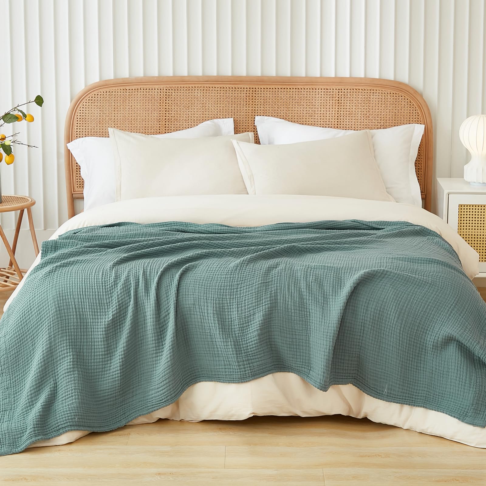 EMME Muslin Throw Blanket for Adults 100% Cotton Blankets for Couch 4-Layer Summer Breathable Gauze All Season Soft and Lightweight Pre-Washed (Teal, 50"x71")