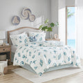 Harbor House Cozy Cotton Comforter Set - Coastal, All Season Down Alternative Casual Bedding with Matching Shams, Decorative Pillows, Lorelai, Monstera Leaf Green Queen(92"x96") 6 Piece