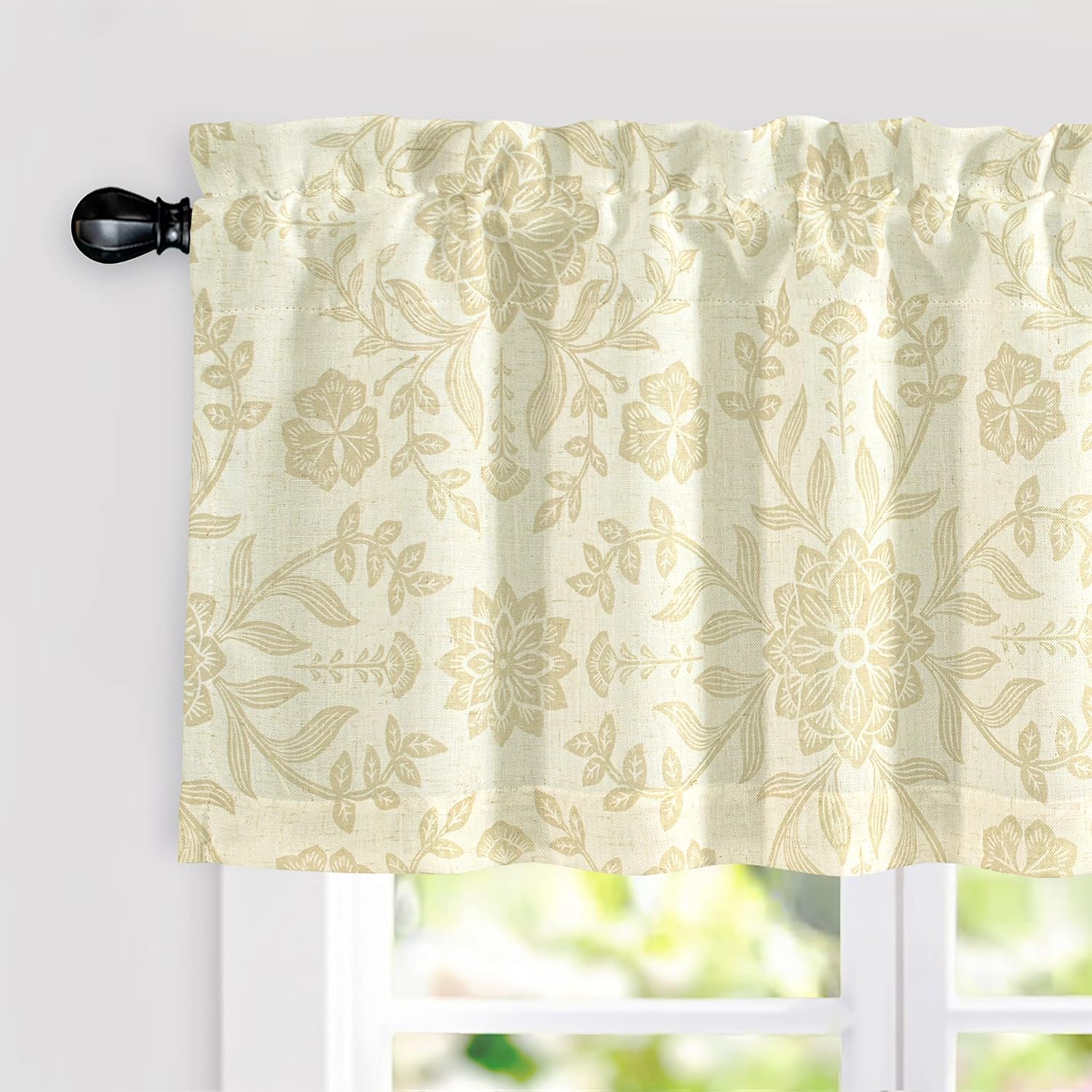 DriftAway Boho Linen Blend Kitchen Valance Curtain Blackout 18 Inch for Living Room Lined Rod Pocket Floral Farmhouse Country Short Curtains for Small Windows 1 Panel