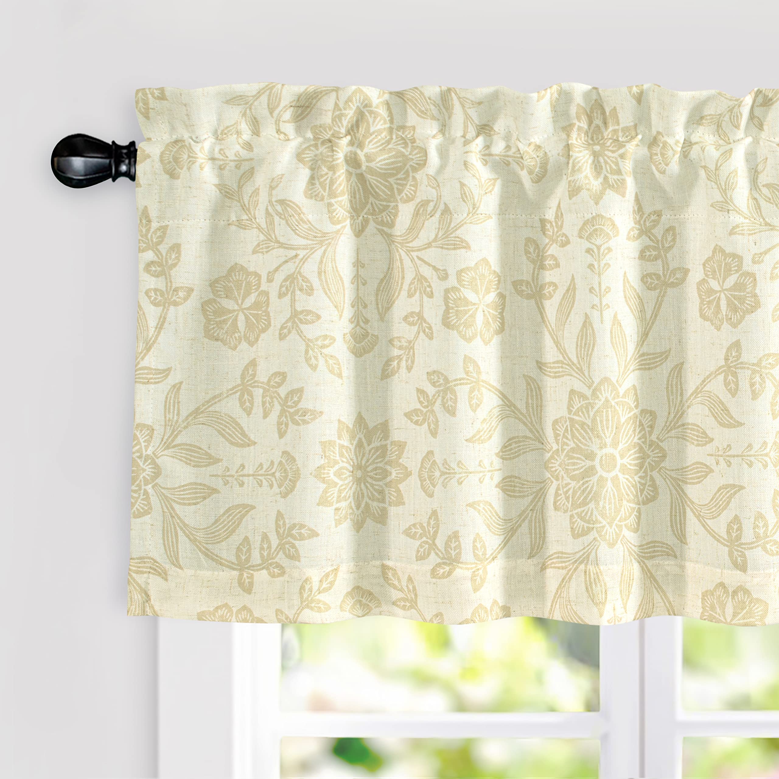 DriftAway Boho Linen Blend Kitchen Valance Curtain Blackout 18 Inch for Living Room Lined Rod Pocket Floral Farmhouse Country Short Curtains for Small Windows 1 Panel