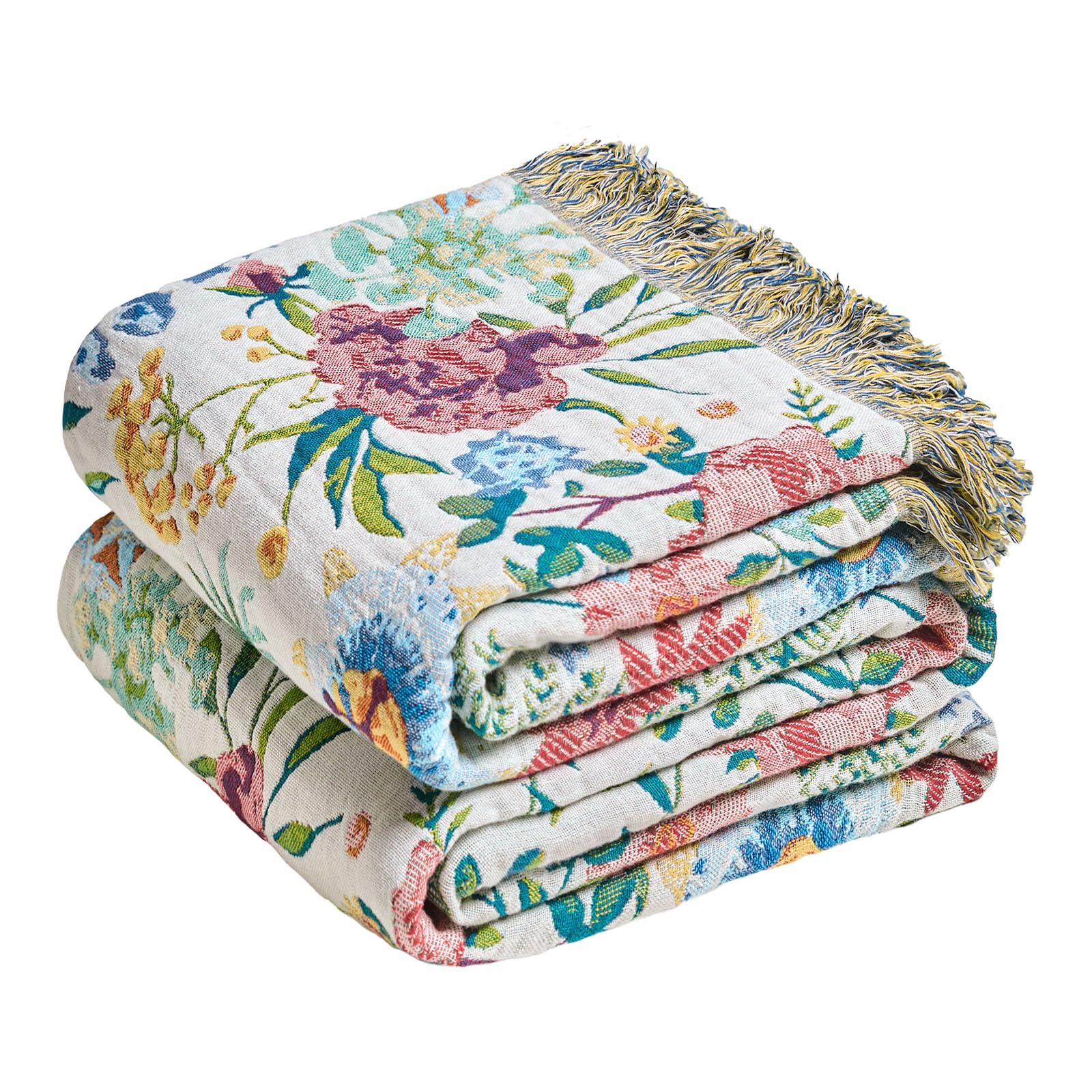 MSGKV Boho Throw Blanket 60''x80'',100% Cotton Blanket for Couch Bed, Summer Breathable Quilt Farmhouse Home Decor Soft Lightweight Picnic Blankets