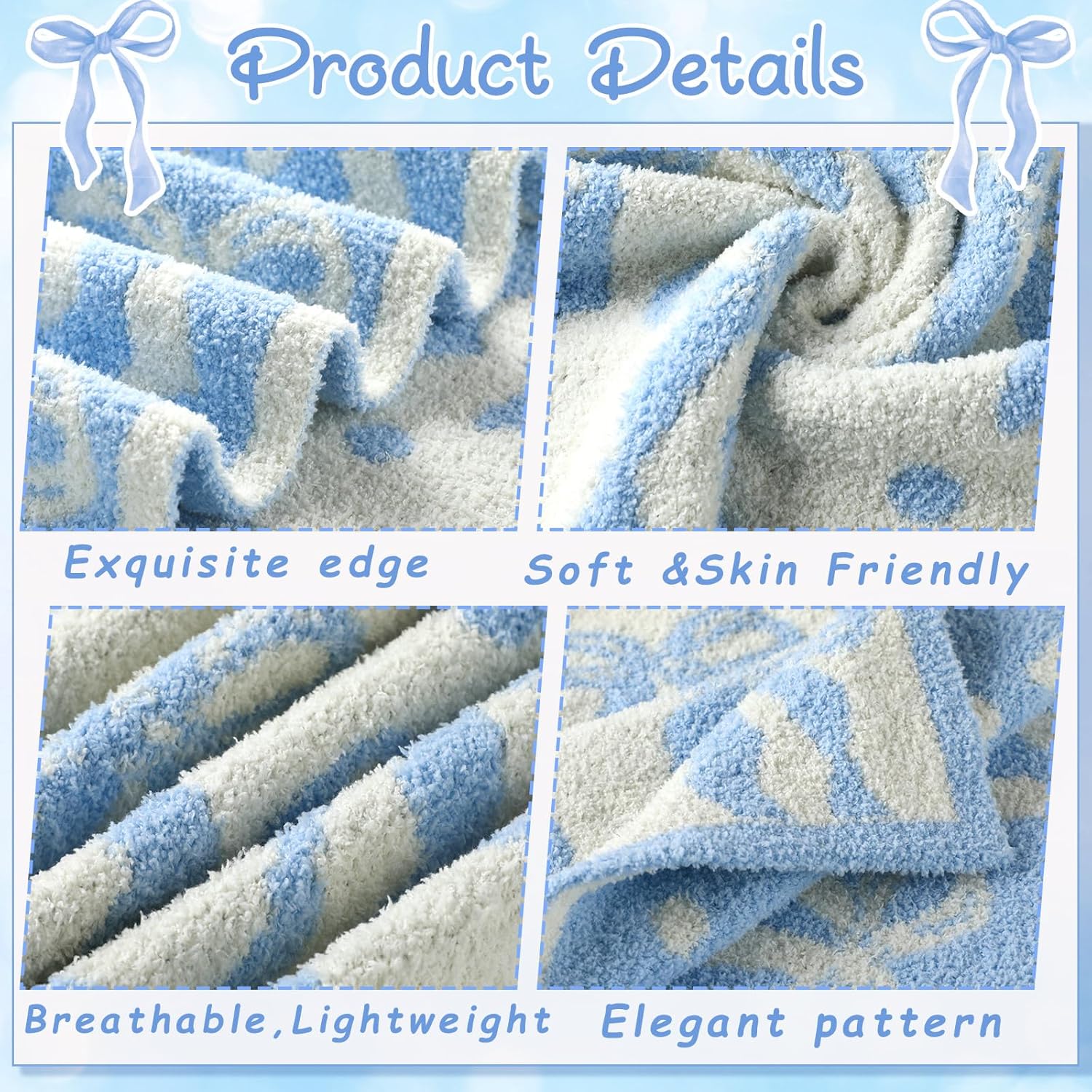 Buryeah Blue Bow Blanket Soft Microfiber Double Sided Bow Throw Blanket 50"x 60" Coquette Aesthetic Plush Bedding Stuff Sofa Chair Dormitory Room Decor for Women, Wedding Bridesmaid Gifts, Mother