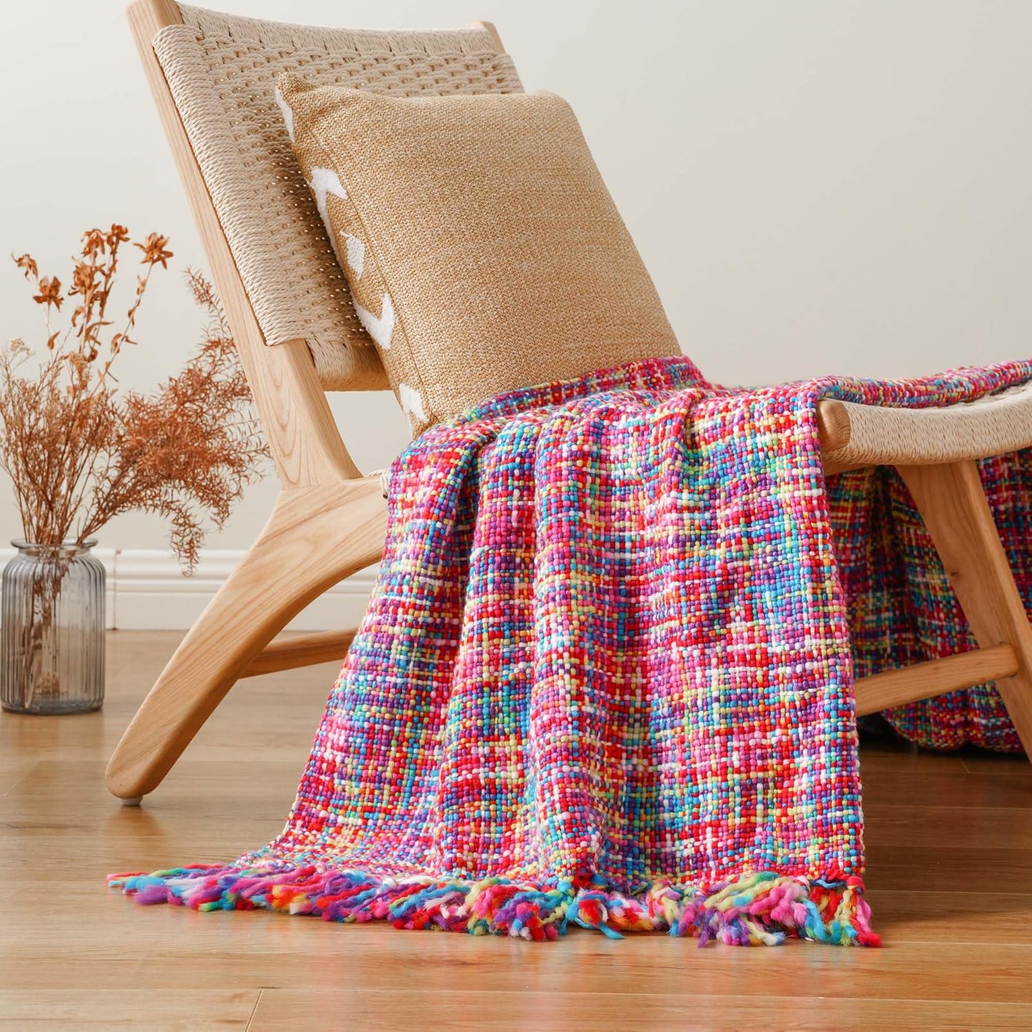 BATTILO HOME Multicolor Throw Blanket for Couch, Colorful Afghan Throw Blanket for Spring, Indoor Outdoor Throw for Home Decor, 50"x60"