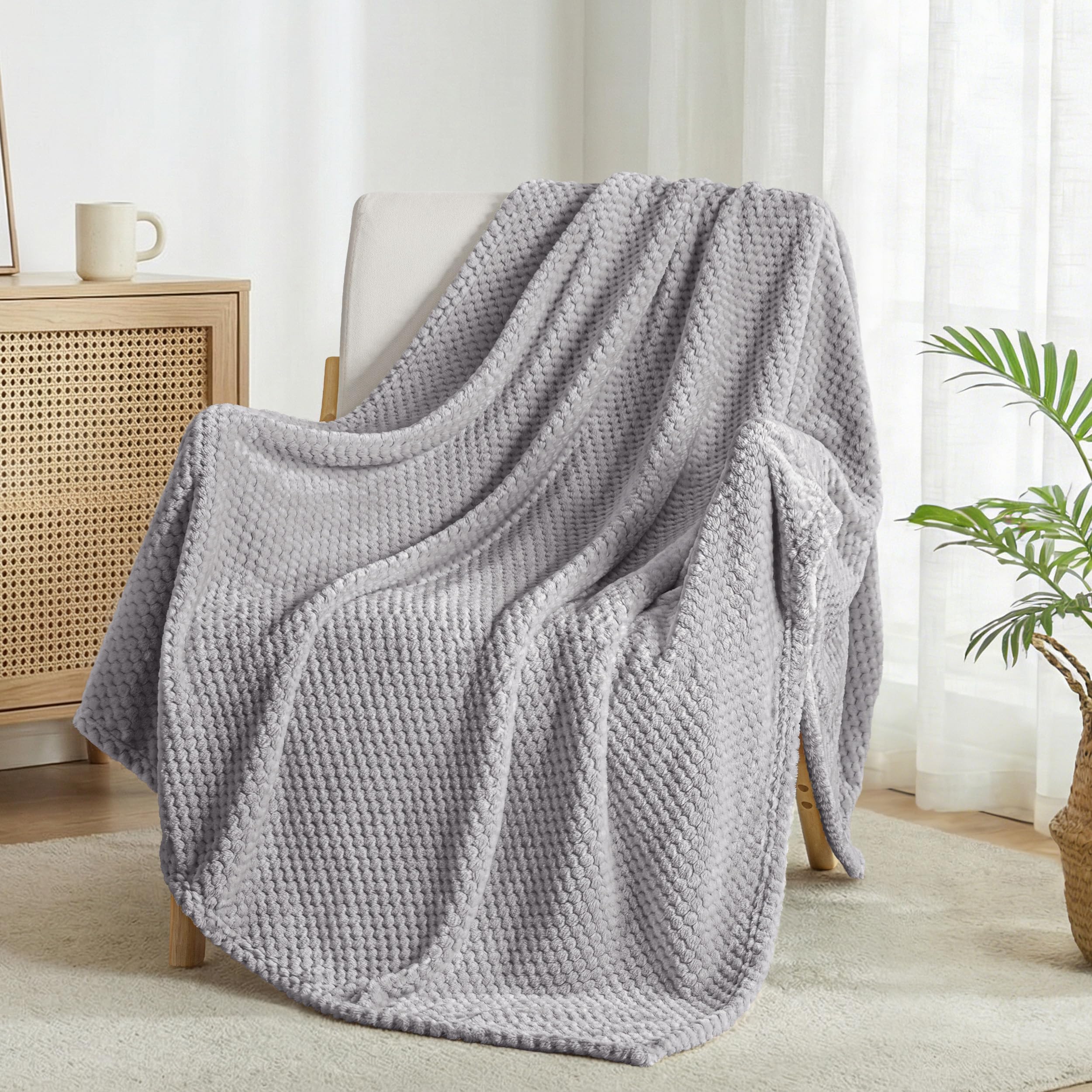 Exclusivo Mezcla Fleece Throw Blanket Extra Large, Super Soft and Warm Blankets for Couch, Sofa and Bed Waffle Textured, Cozy, Fuzzy and Lightweight (Slate Blue, 50x70 Inches)