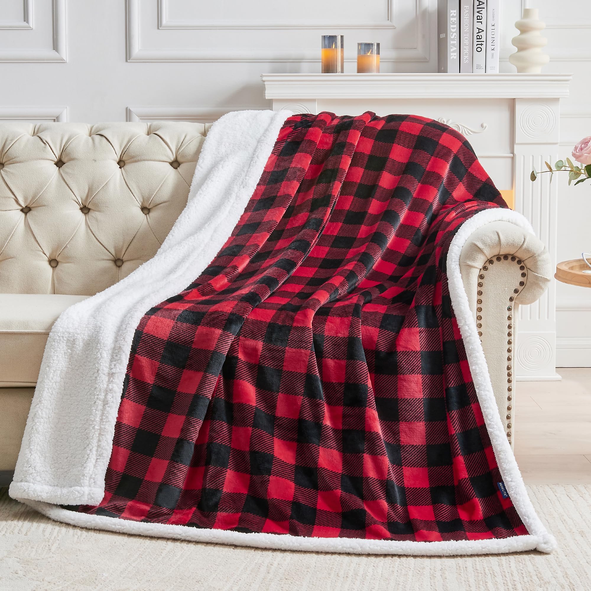 BEDELITE Plaid Fleece Throw Blanket for Couch, Black & White Checkered Flannel Blanket, Cozy & Soft Buffalo Plaid Decor Blanket for Women, Men, 50"x60"