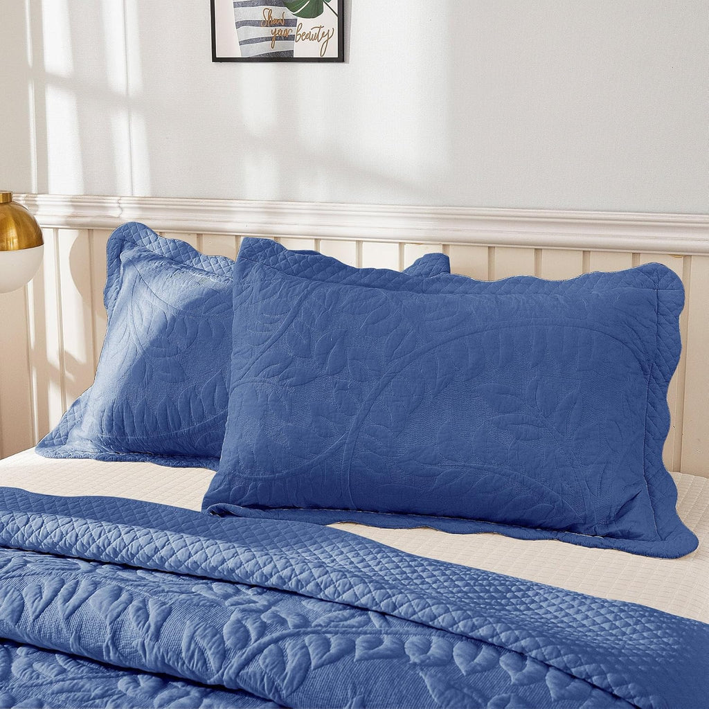 MarCielo 100% Cotton Embroidered Quilted Pillow Shams -Standard - Navy