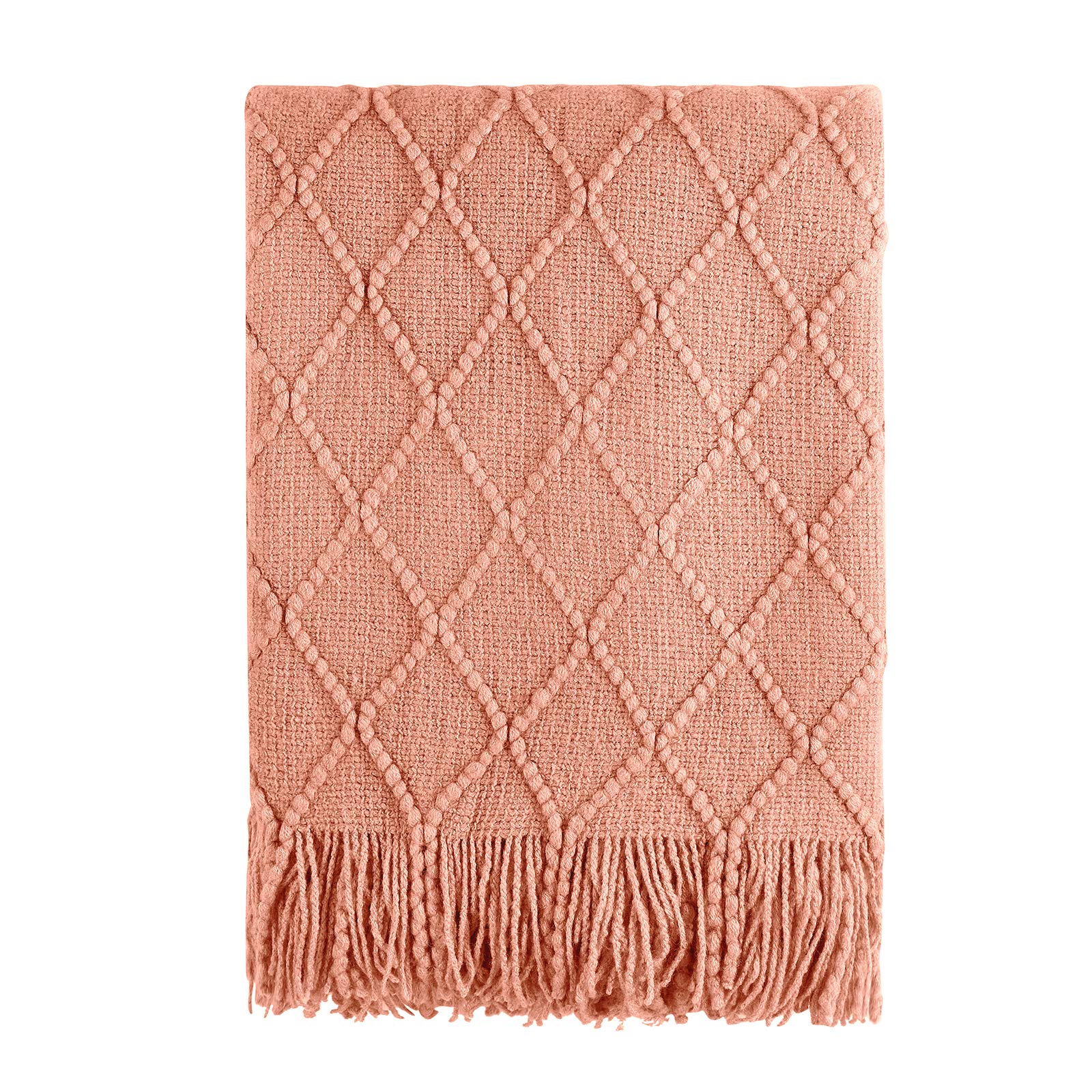 BOURINA Beige Throw Blanket 50x60 Inches Throw Textured Solid Soft Sofa Couch Decorative Knit Blanket
