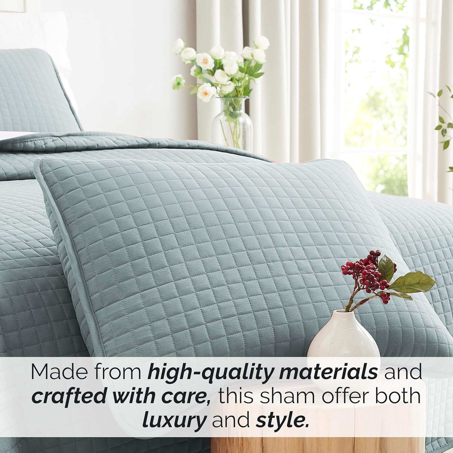 Southshore Fine Living, Inc. Blue Pillow Covers 20"x26", Decorative Pillow Shams Standard Size Set of 2, Fits Twin/Full/Queen Pillows, Breathable Quilted Pillow Shams Complement Quilt Set, Steel Blue