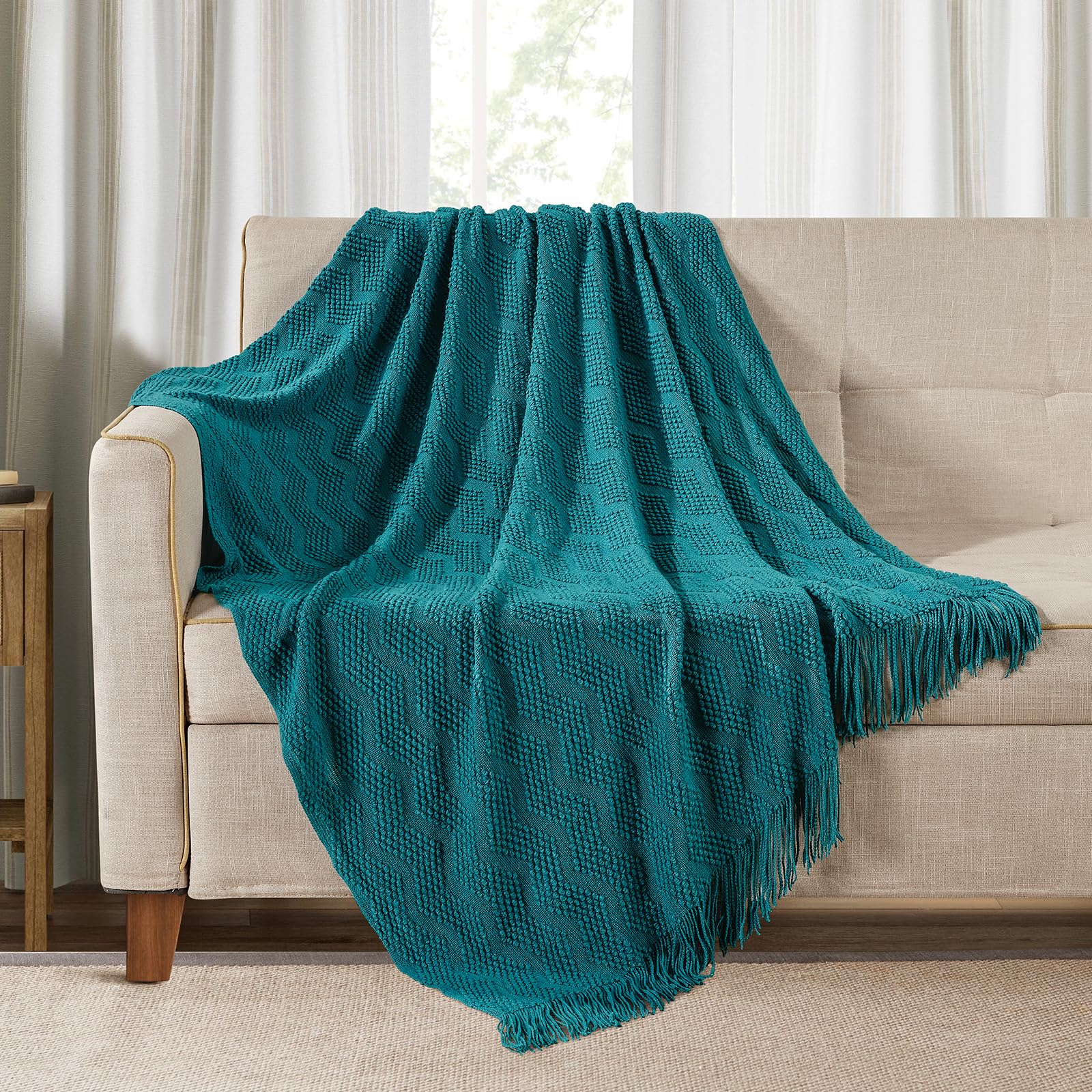 BOURINA Beige Throw Blanket 50x60 Inches Throw Textured Solid Soft Sofa Couch Decorative Knit Blanket