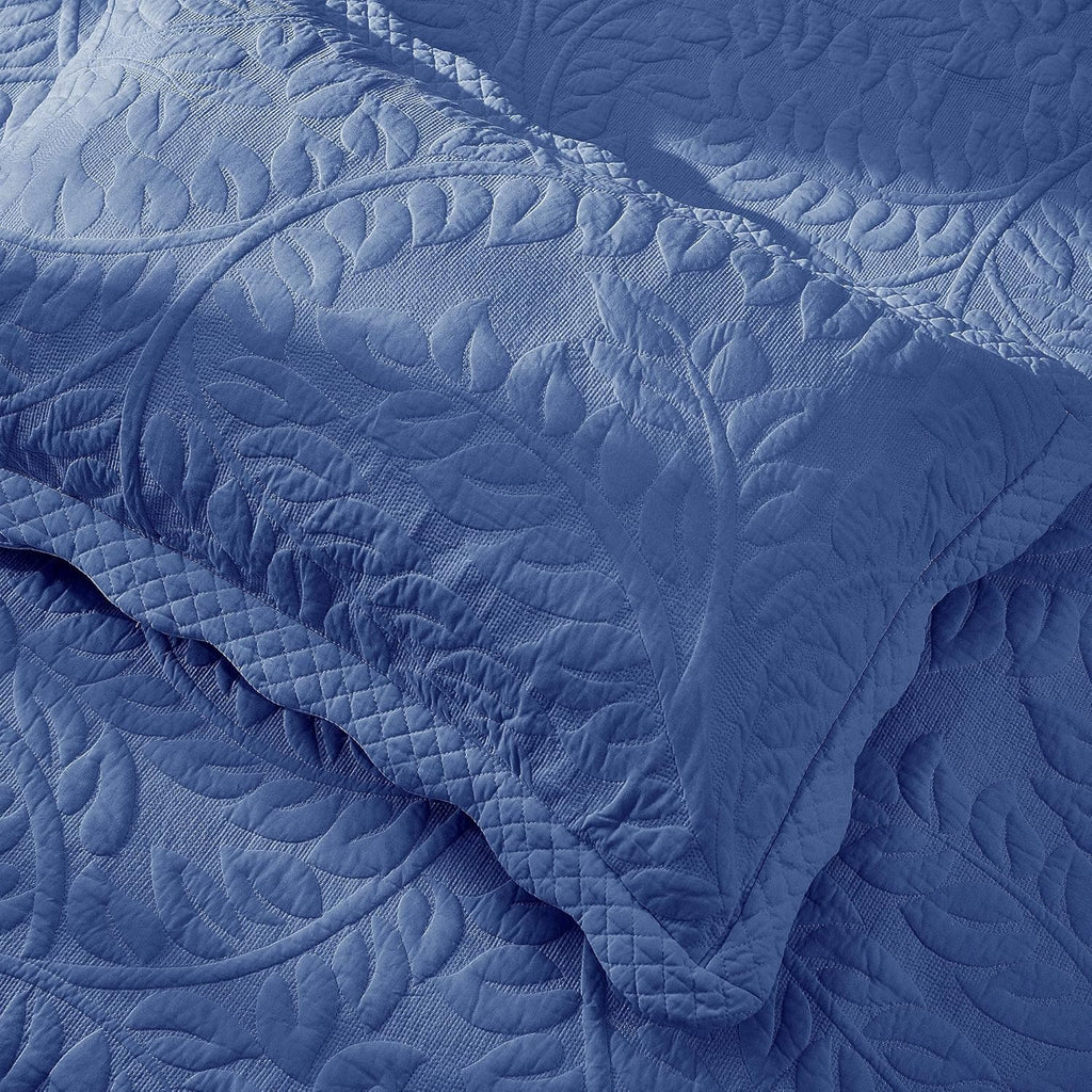 MarCielo 100% Cotton Embroidered Quilted Pillow Shams -Standard - Navy