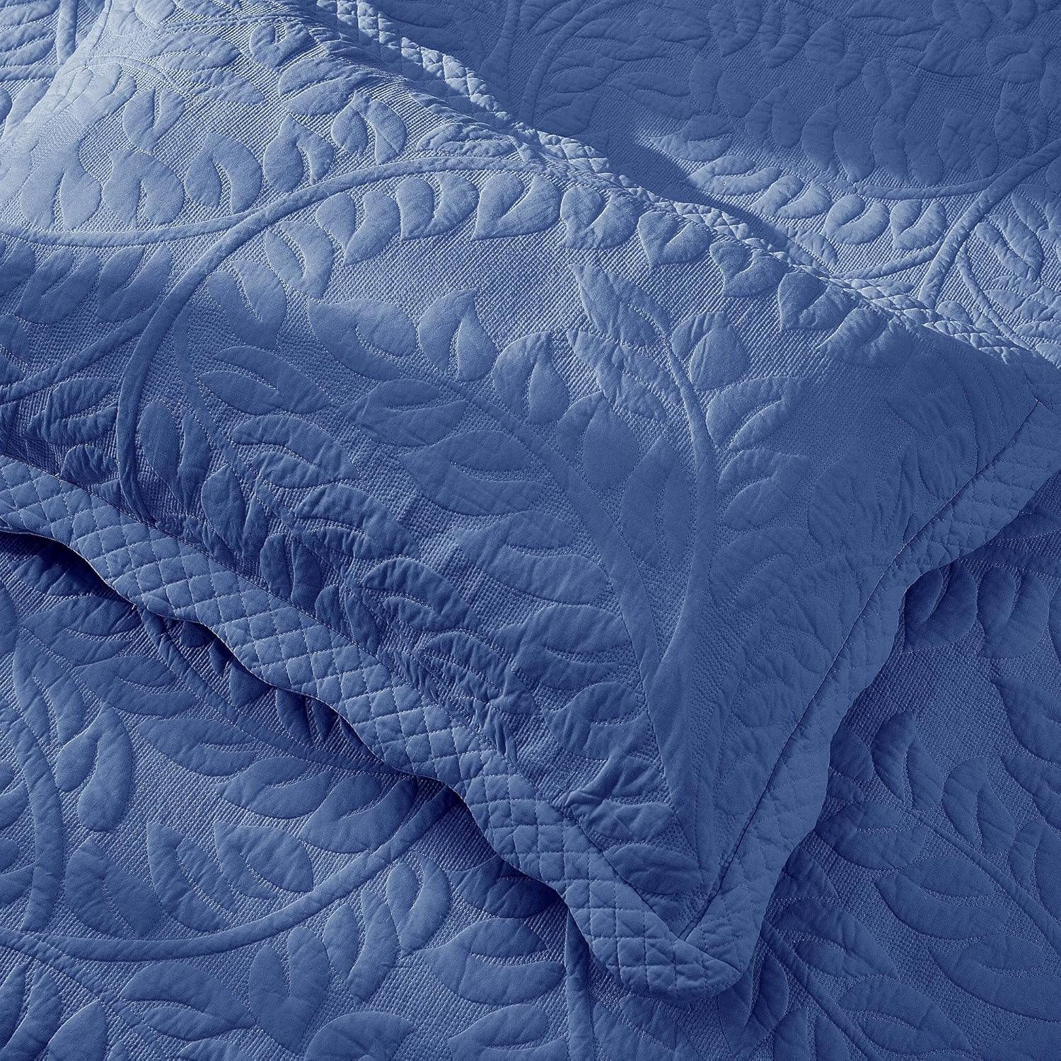 MarCielo 100% Cotton Embroidered Quilted Pillow Shams -Standard - Navy