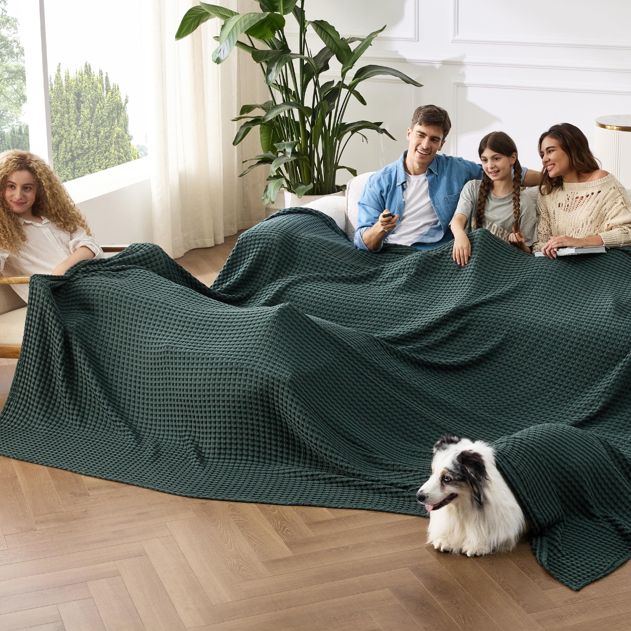 Bedsure Cooling Waffle Queen Size Blanket - Lightweight Cotton Summer Blanket of Rayon Derived from Bamboo for Hot Sleepers, Luxury Throws for Bed, Couch and Sofa, Ivory, 90x90 Inches