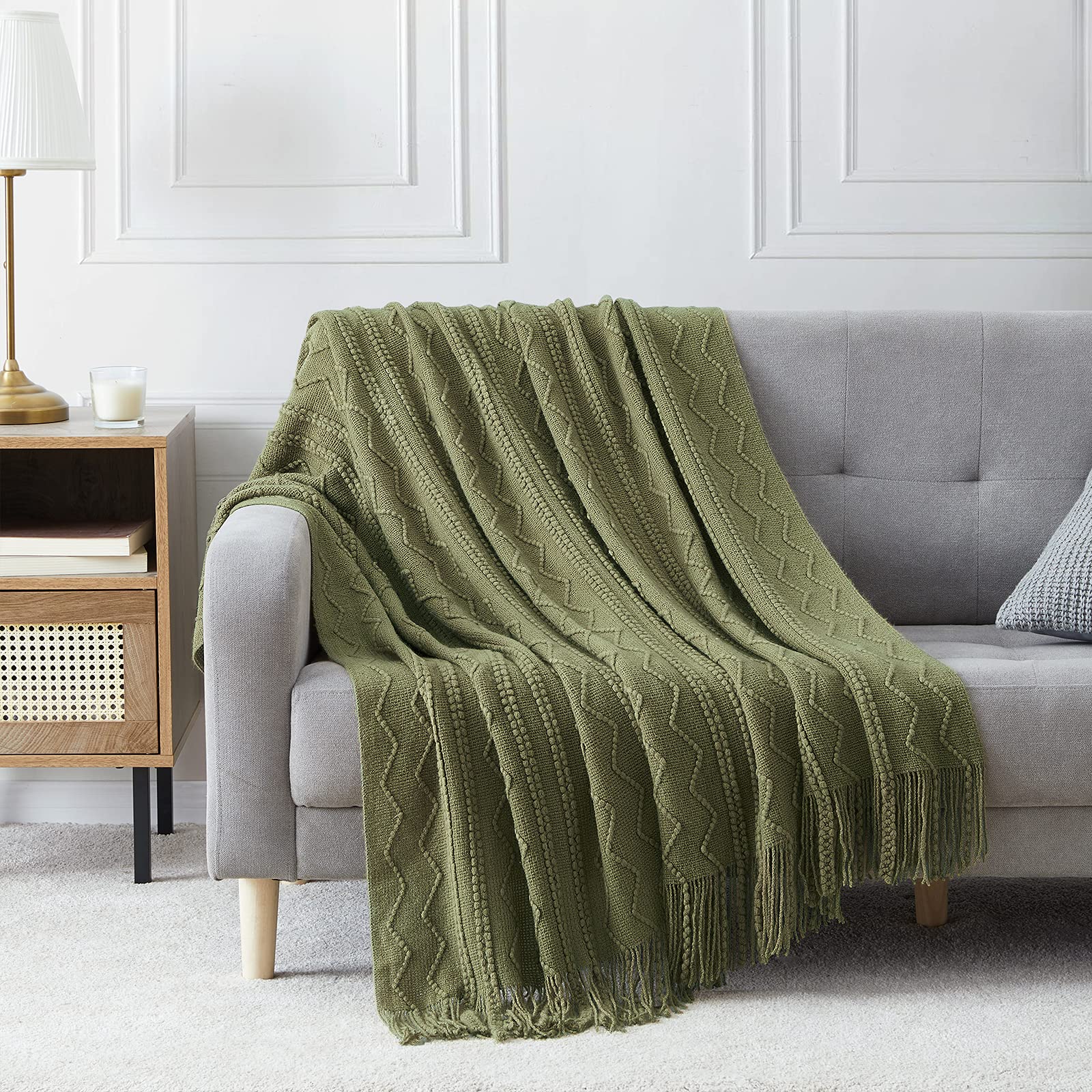 BOURINA Beige Throw Blanket 50x60 Inches Throw Textured Solid Soft Sofa Couch Decorative Knit Blanket