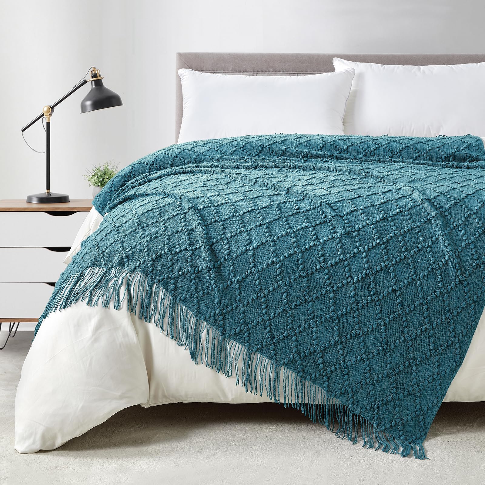 BOURINA Beige Throw Blanket 50x60 Inches Throw Textured Solid Soft Sofa Couch Decorative Knit Blanket