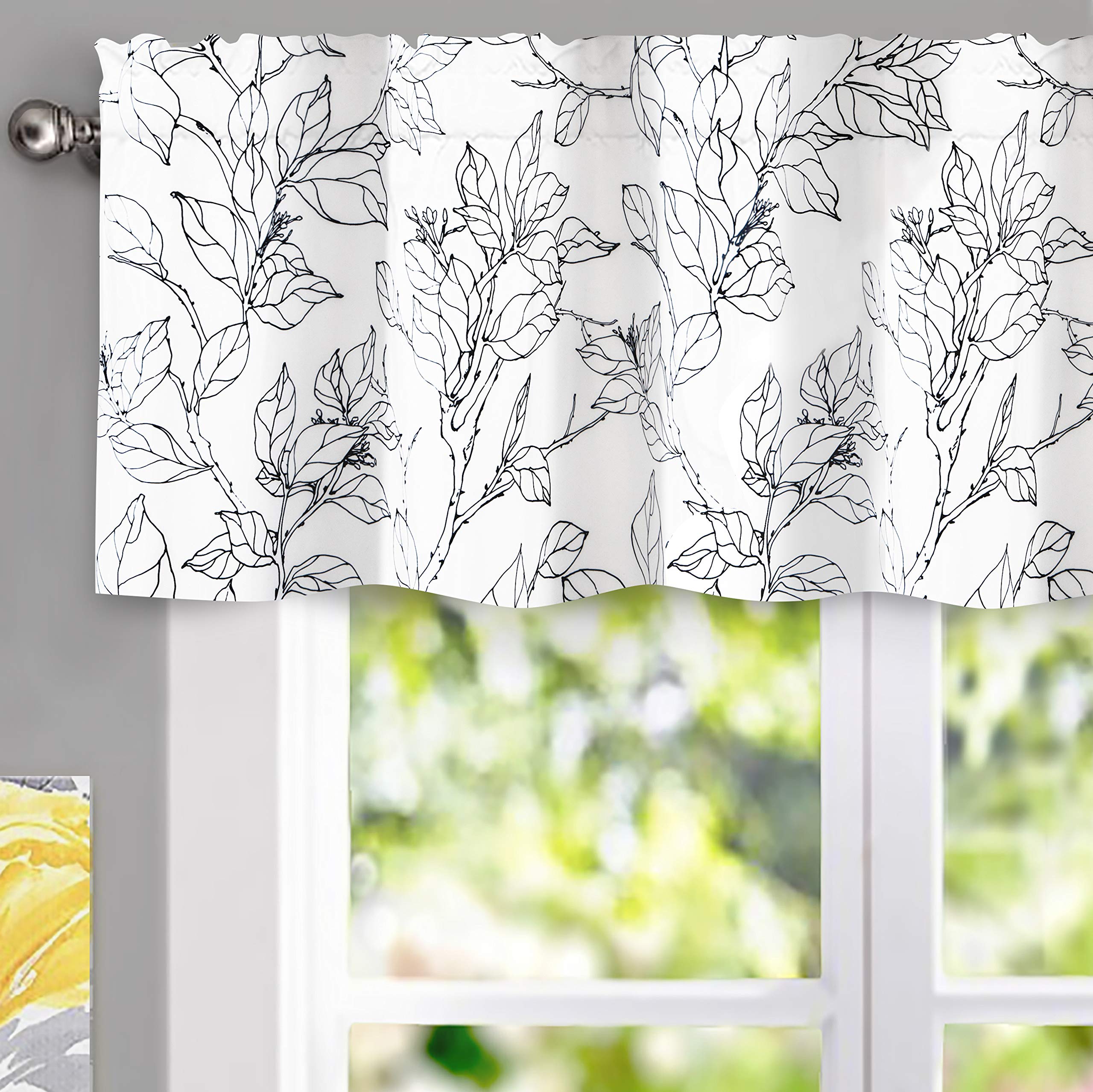 DriftAway Ryan Sketch Flower Floral Branch Leaves Lined Thermal Insulated Window Curtain Valance Rod Pocket 52 Inch by 18 Inch Plus 2 Inch Header Yellow Gray