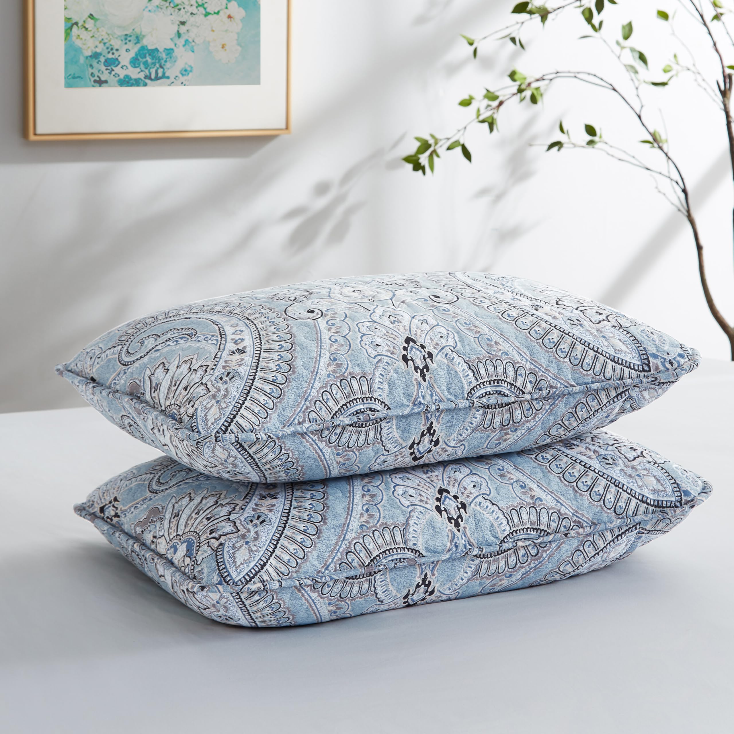 Southshore Fine Living, Inc. Blue Pillow Covers 20"x26", Decorative Pillow Shams Standard Size Set of 2, Fits Twin/Full/Queen Pillows, Breathable Quilted Pillow Shams Complement Quilt Set, Steel Blue