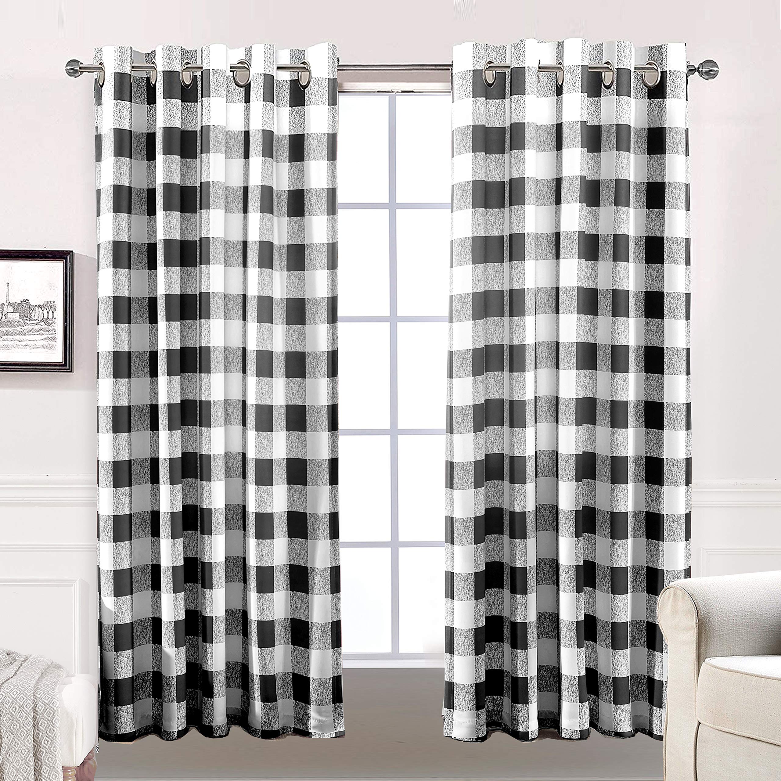 DriftAway Buffalo Plaid Check Curtains Blackout Room Darkening Thermal Insulated Red and White Buffalo Checkered Window Drapes for Farmhouse Bedroom Living Room Grommet Curtain 2 Panels 84 Inch Long
