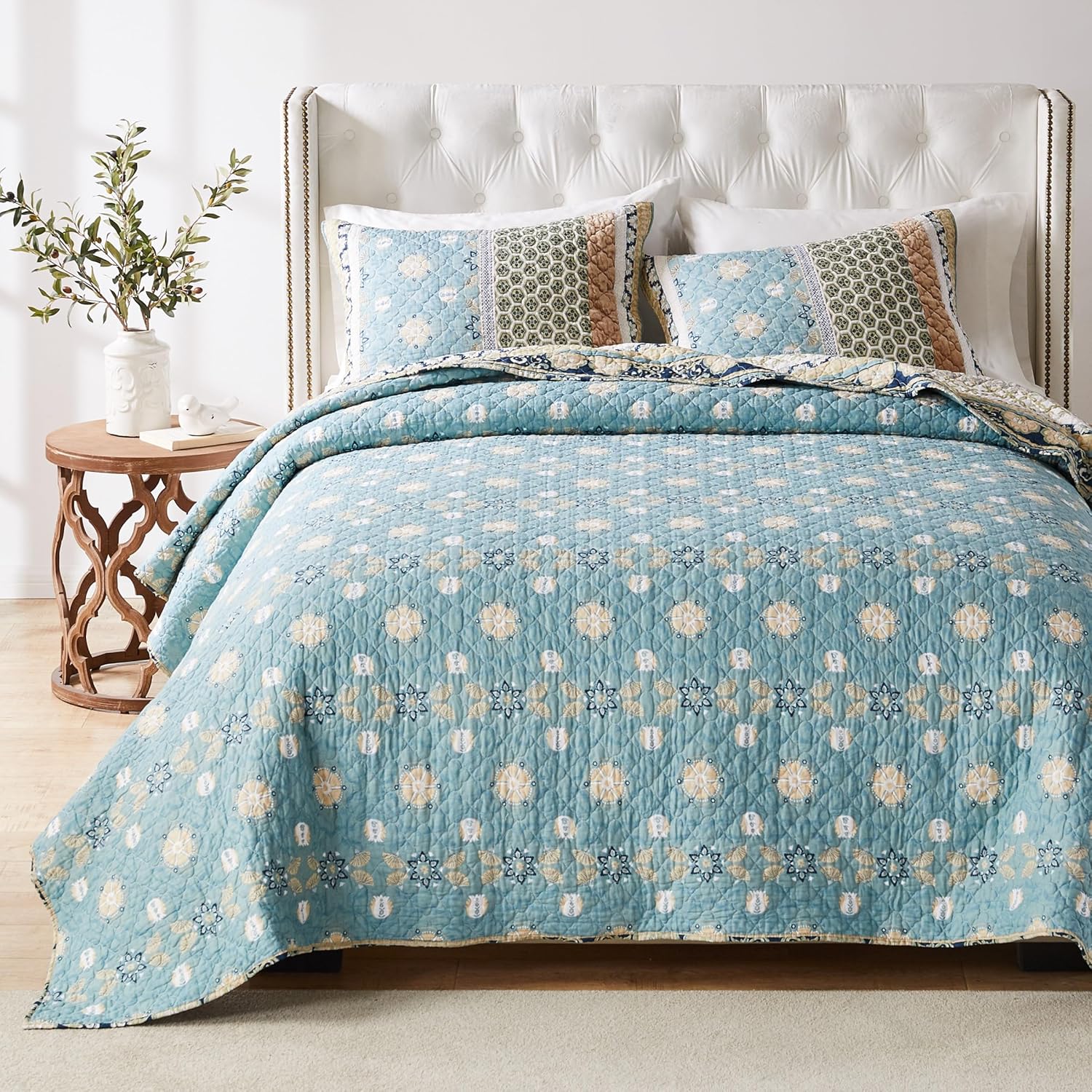 Greenland Home Thalia Quilted Bedding Set, 7-Piece Twin/XL, Blue, One Set