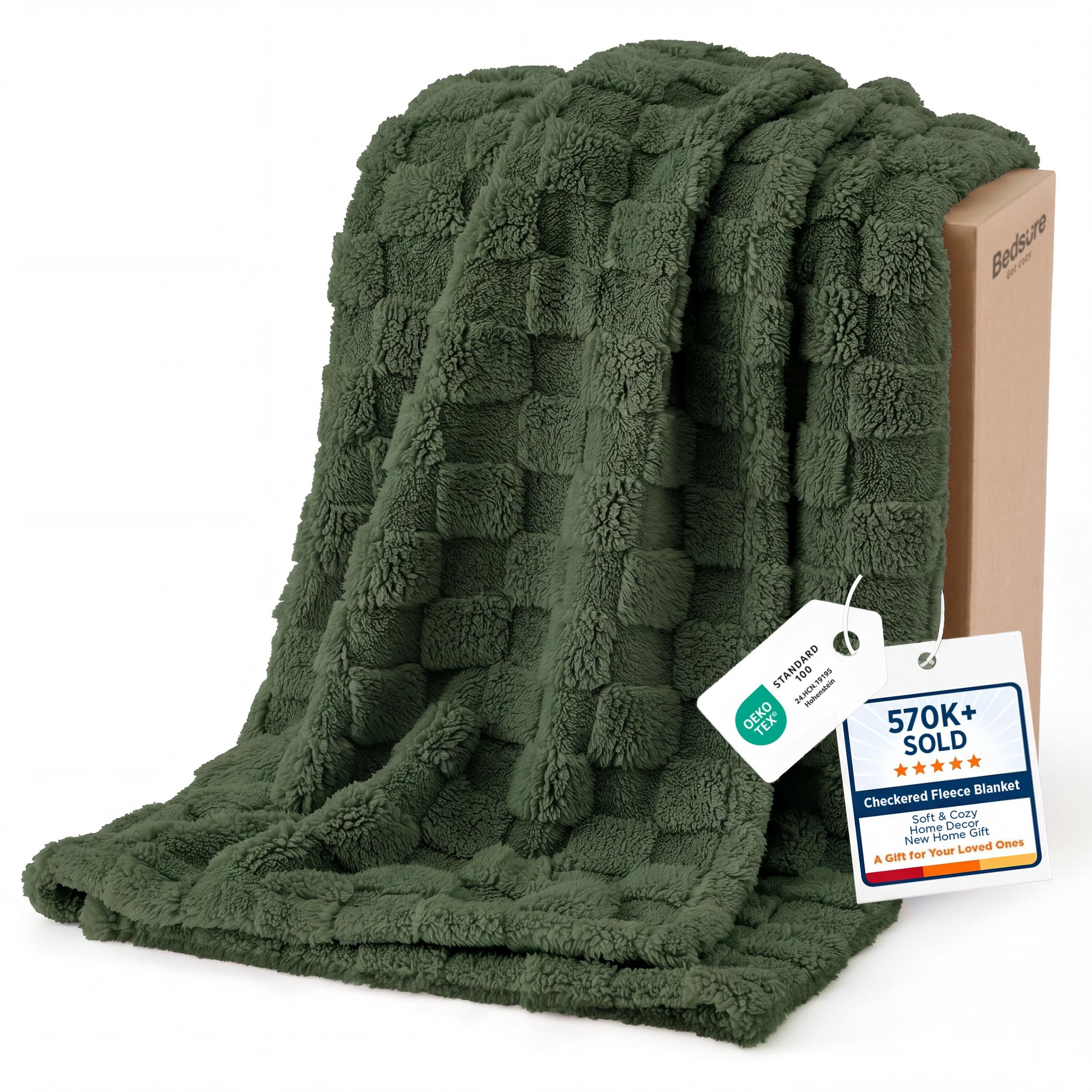 Bedsure GentleSoft Sage Green Throw Blanket for Couch - Checkered Cute Fleece Blankets, Soft Cozy Summer Throw for Bedroom Home Decor Gifts for Mom Girls, Green, 50x60 Inches
