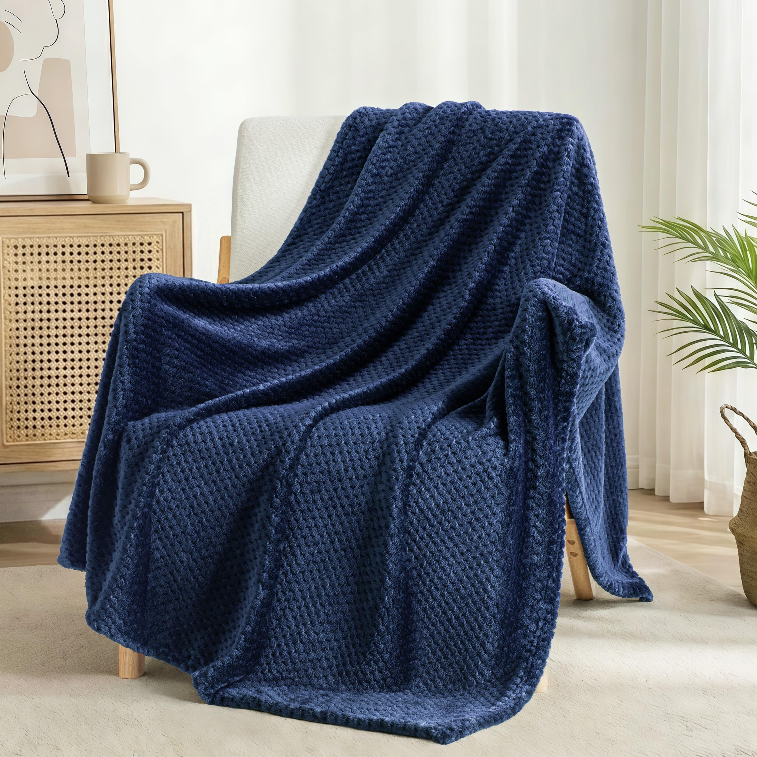 Exclusivo Mezcla Fleece Throw Blanket Extra Large, Super Soft and Warm Blankets for Couch, Sofa and Bed Waffle Textured, Cozy, Fuzzy and Lightweight (Slate Blue, 50x70 Inches)