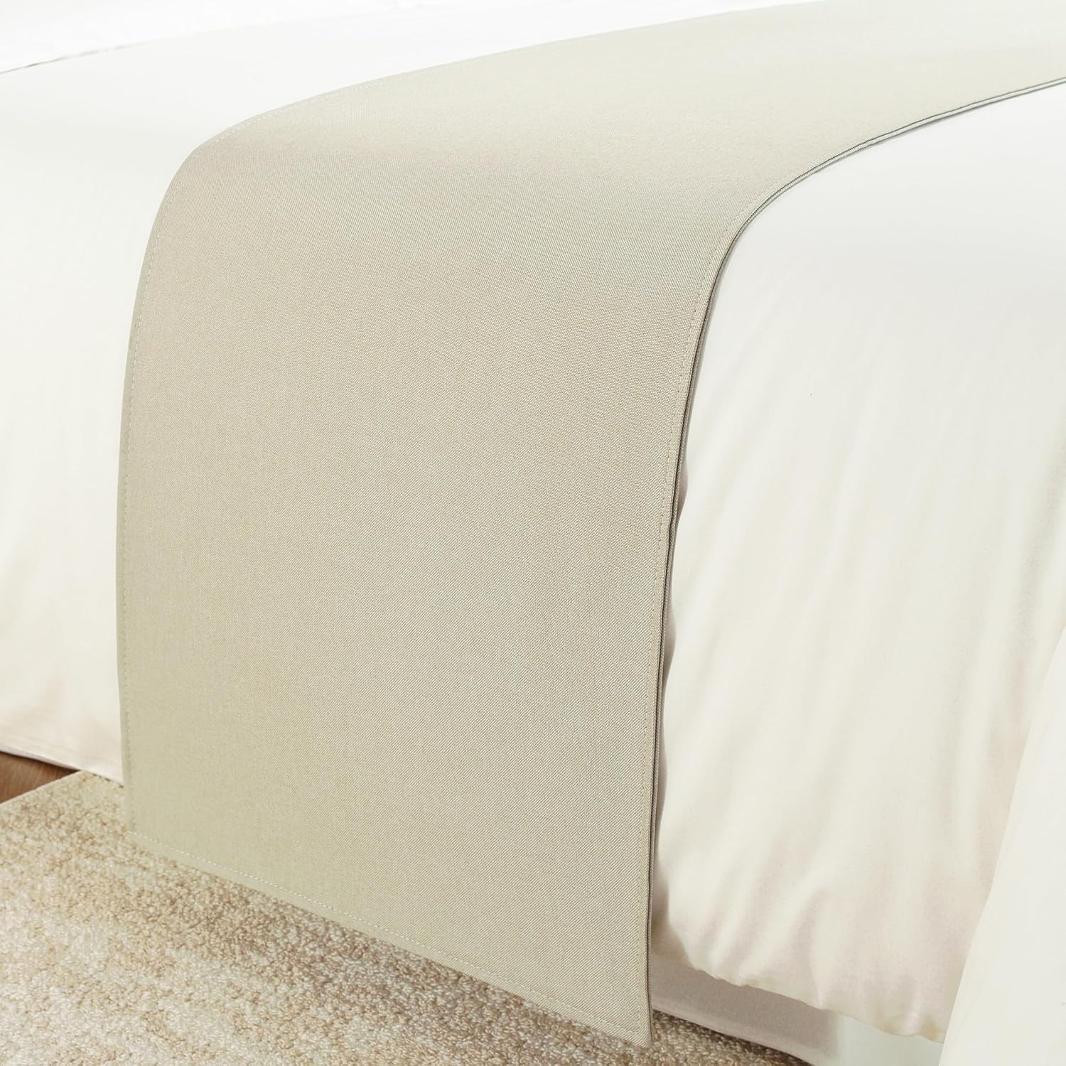 Mengersi Solid Bed Runner Scarf Protector Slipcover Bed Decorative Scarf for Bedroom Hotel Wedding Room (King, Beige)