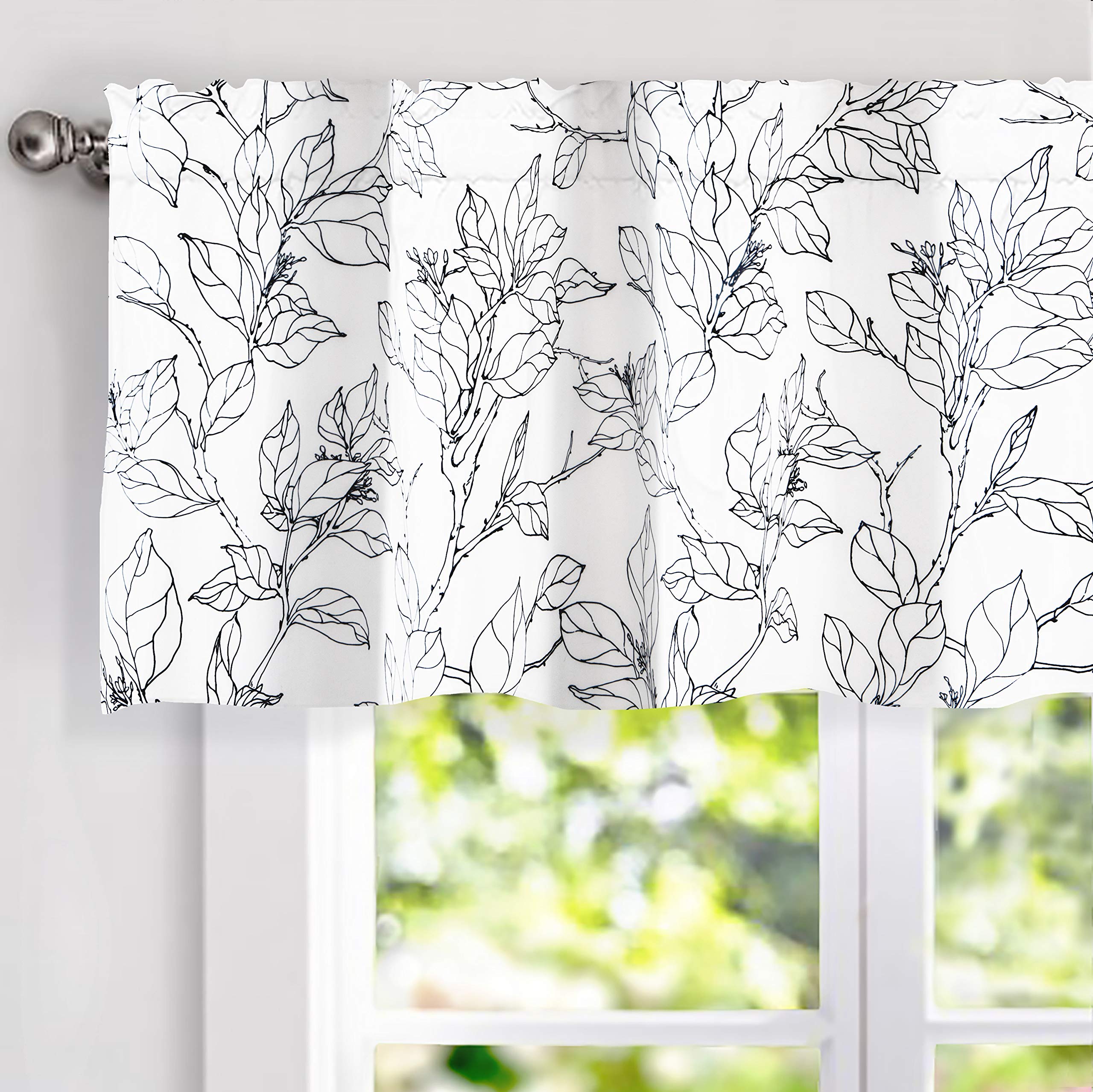 DriftAway Ryan Sketch Flower Floral Branch Leaves Lined Thermal Insulated Window Curtain Valance Rod Pocket 52 Inch by 18 Inch Plus 2 Inch Header Yellow Gray