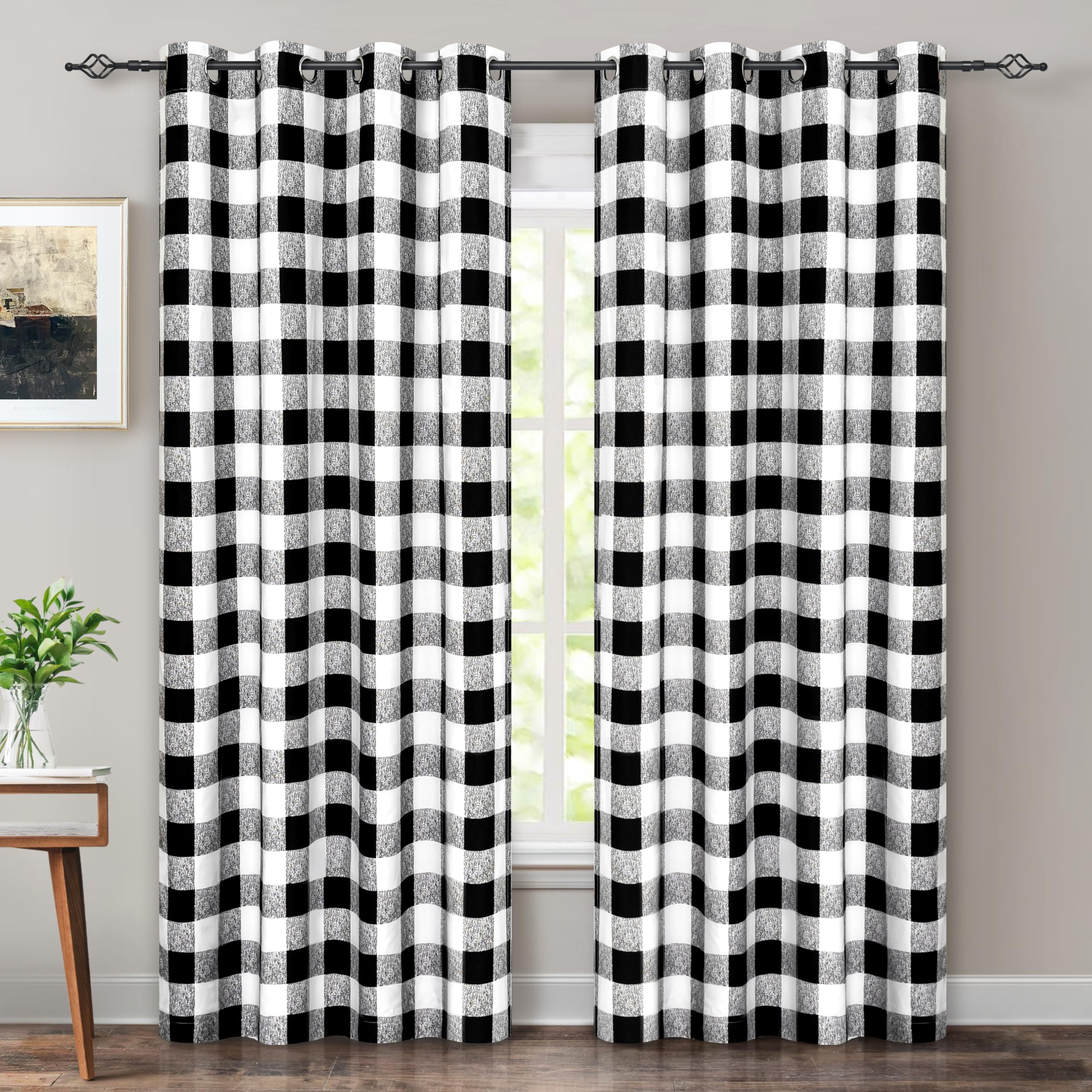 DriftAway Buffalo Plaid Check Curtains Blackout Room Darkening Thermal Insulated Red and White Buffalo Checkered Window Drapes for Farmhouse Bedroom Living Room Grommet Curtain 2 Panels 84 Inch Long