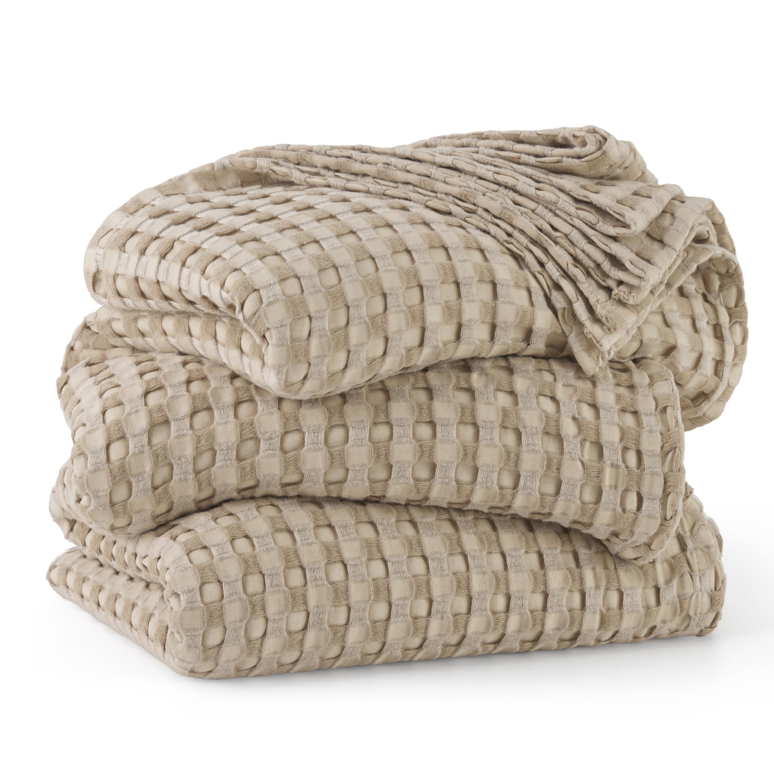 Bedsure Cooling Waffle Queen Size Blanket - Lightweight Cotton Summer Blanket of Rayon Derived from Bamboo for Hot Sleepers, Luxury Throws for Bed, Couch and Sofa, Ivory, 90x90 Inches