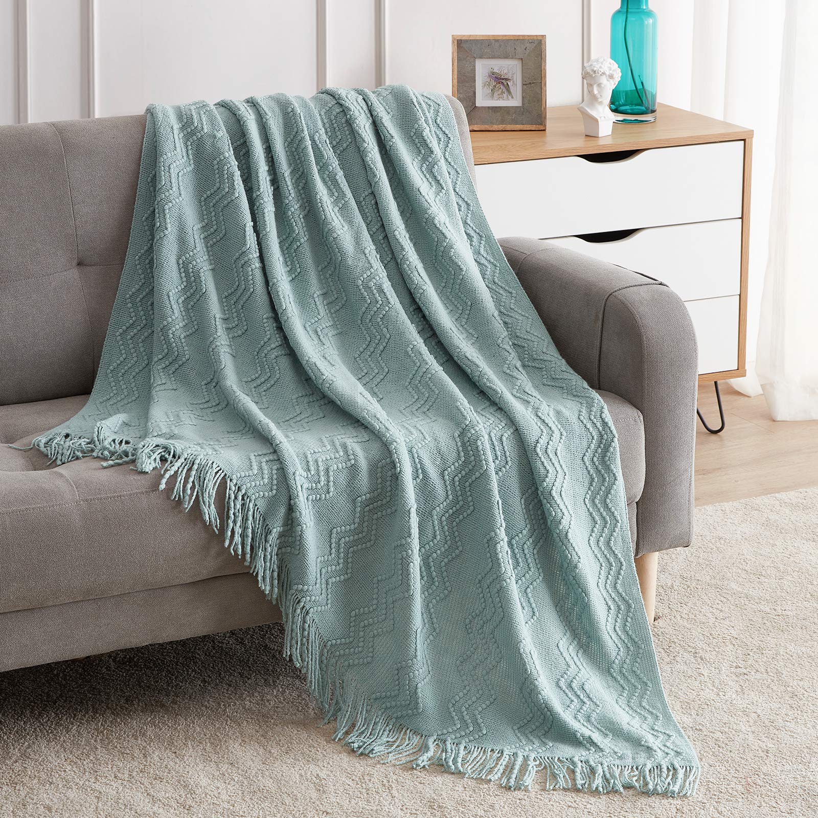 BOURINA Beige Throw Blanket 50x60 Inches Throw Textured Solid Soft Sofa Couch Decorative Knit Blanket