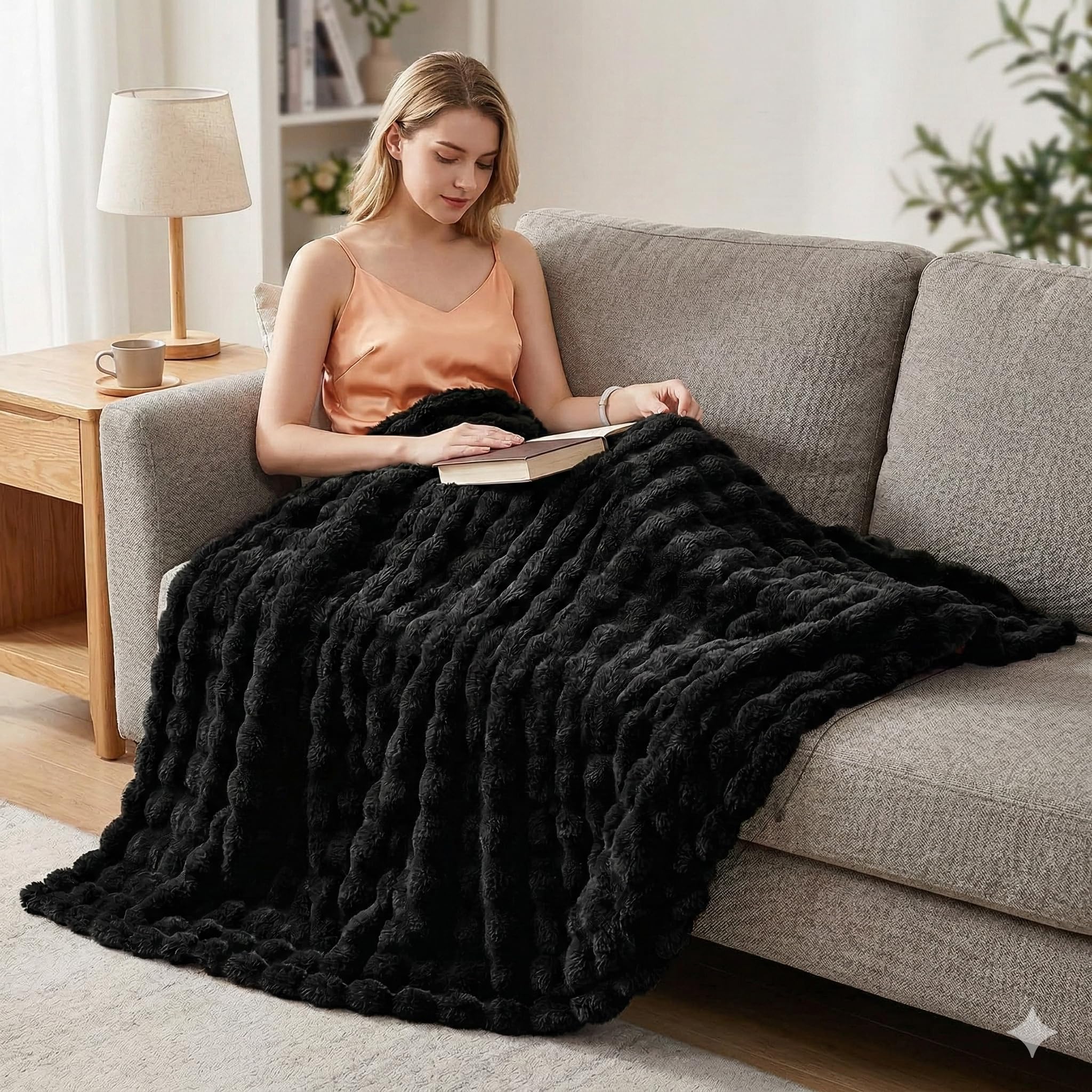 Cow Print Faux Fur Throw Blanket for Couch – 1000GSM Soft & Fluffy Cow Blanket for Bed, Sofa & Living Room, Warm Cozy Cow Gift for Women, 50x60 Inches Black to White Ombre with Brown Undertones