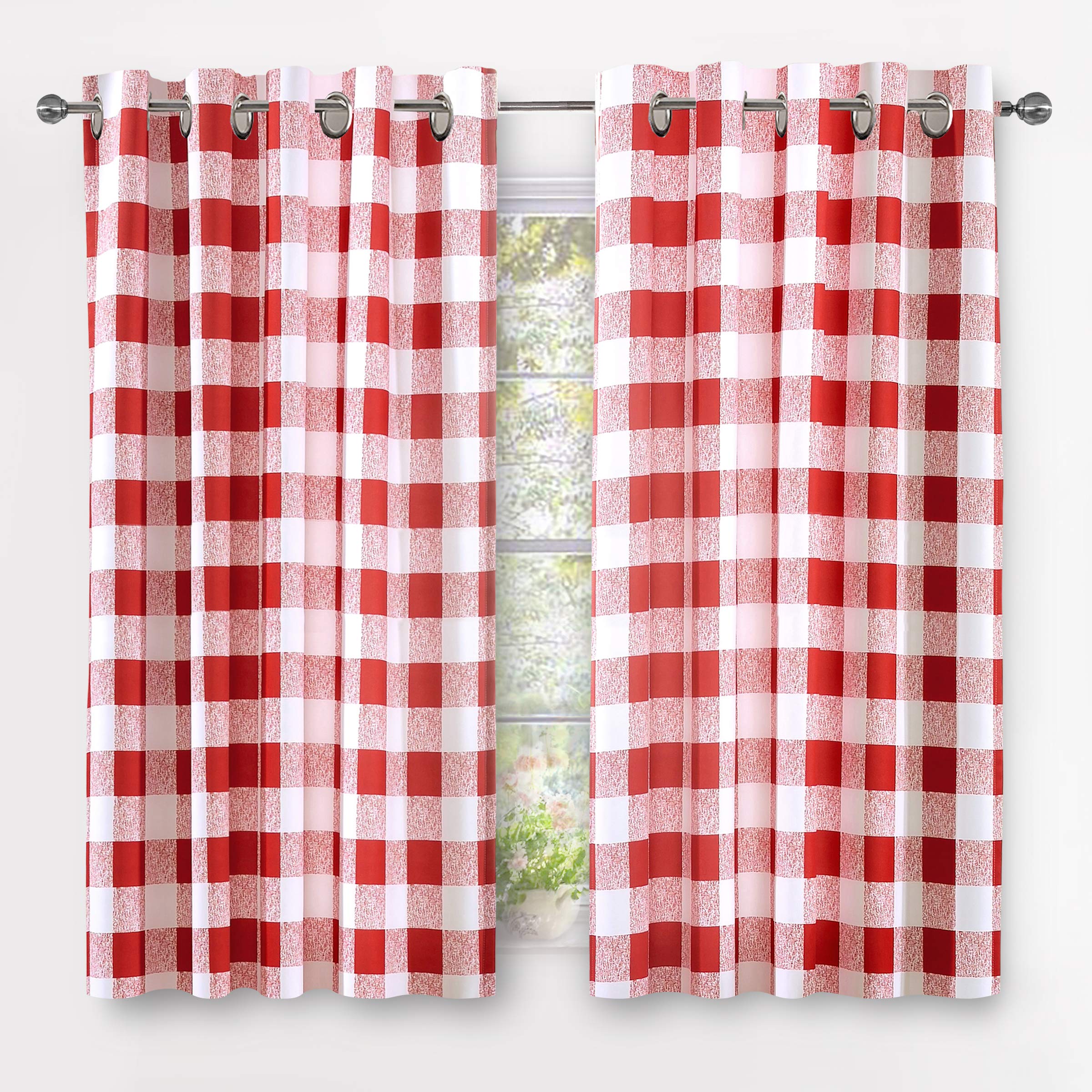 DriftAway Buffalo Plaid Check Curtains Blackout Room Darkening Thermal Insulated Red and White Buffalo Checkered Window Drapes for Farmhouse Bedroom Living Room Grommet Curtain 2 Panels 84 Inch Long